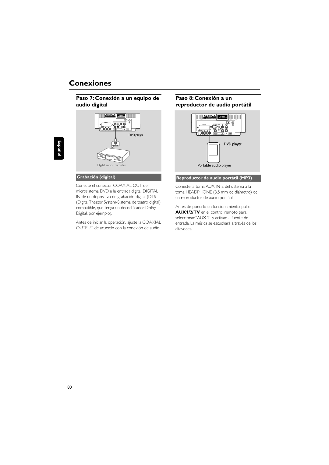 Philips MCD139B user manual Grabación digital, Reproductor de audio portátil MP3 