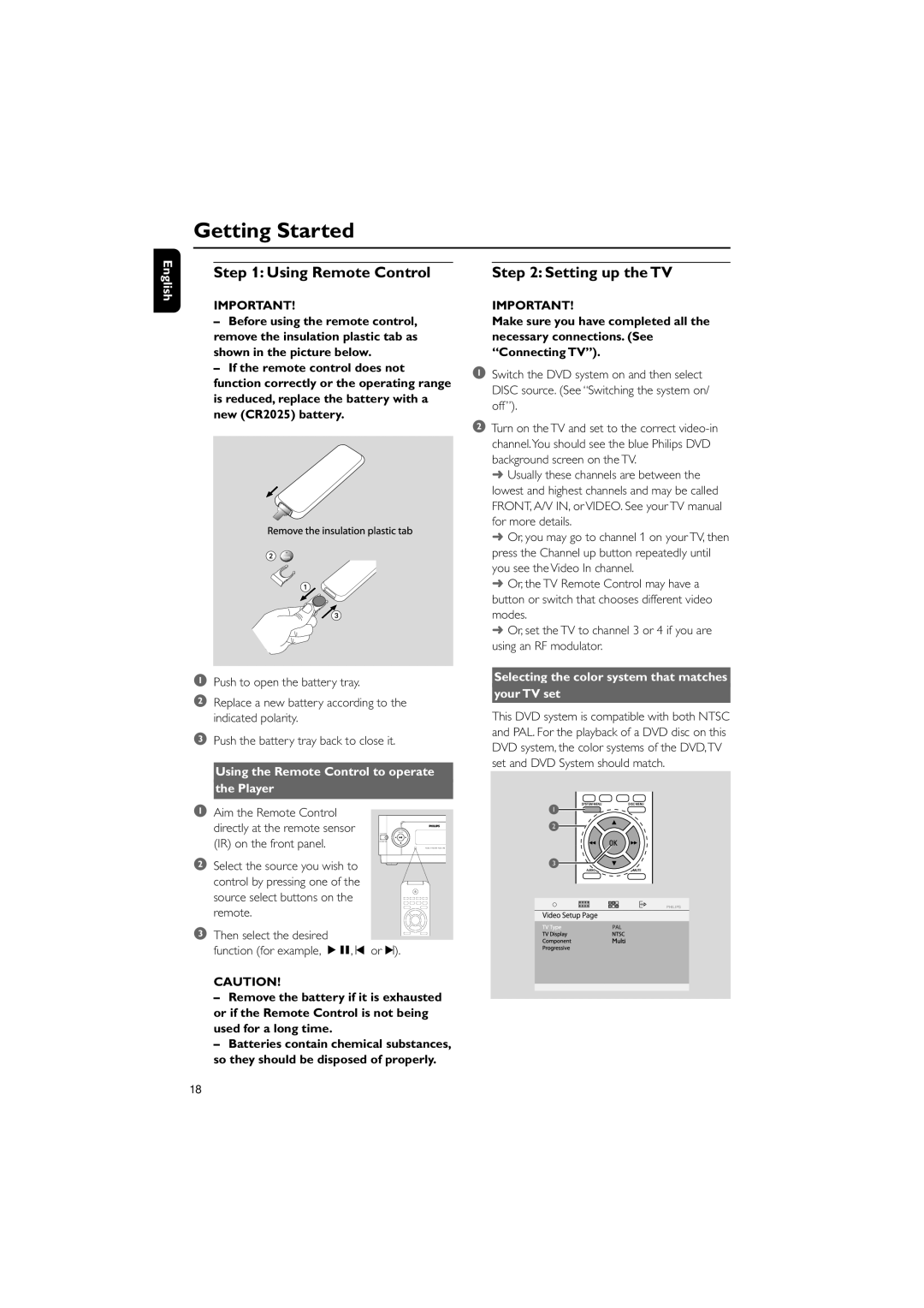 Philips MCD139B/12 user manual Getting Started, Using Remote Control, Using the Remote Control to operate Player 