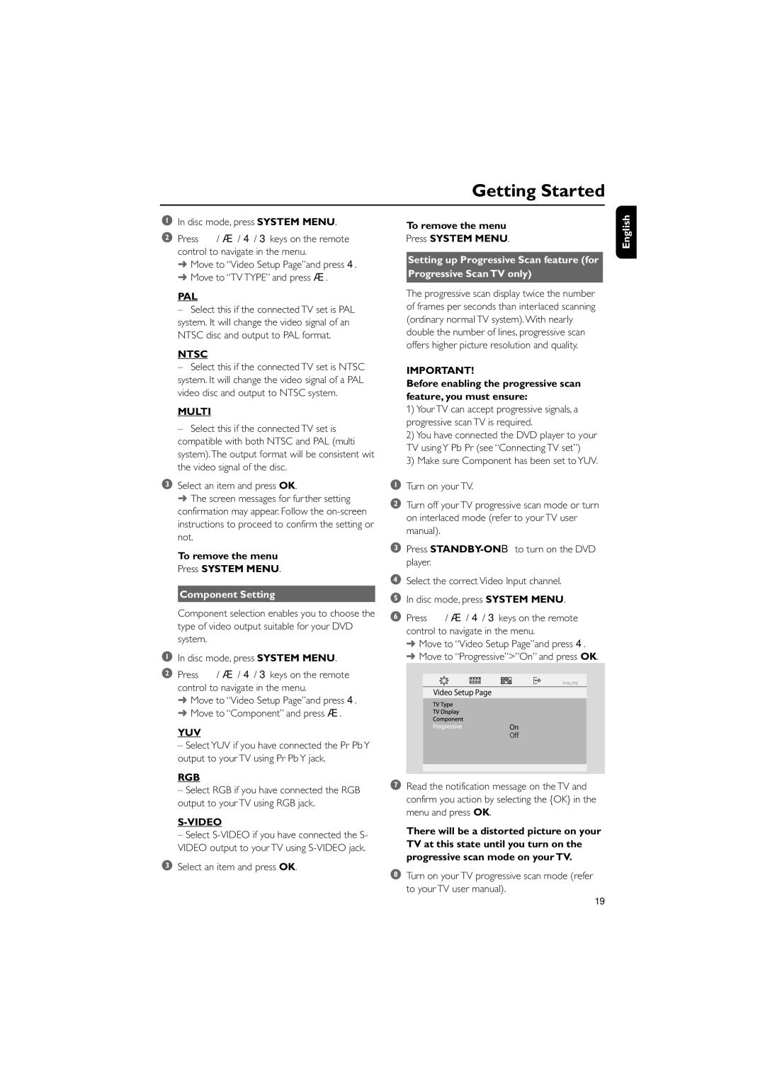 Philips MCD139B/12 user manual To remove the menu Press System Menu, Component Setting 