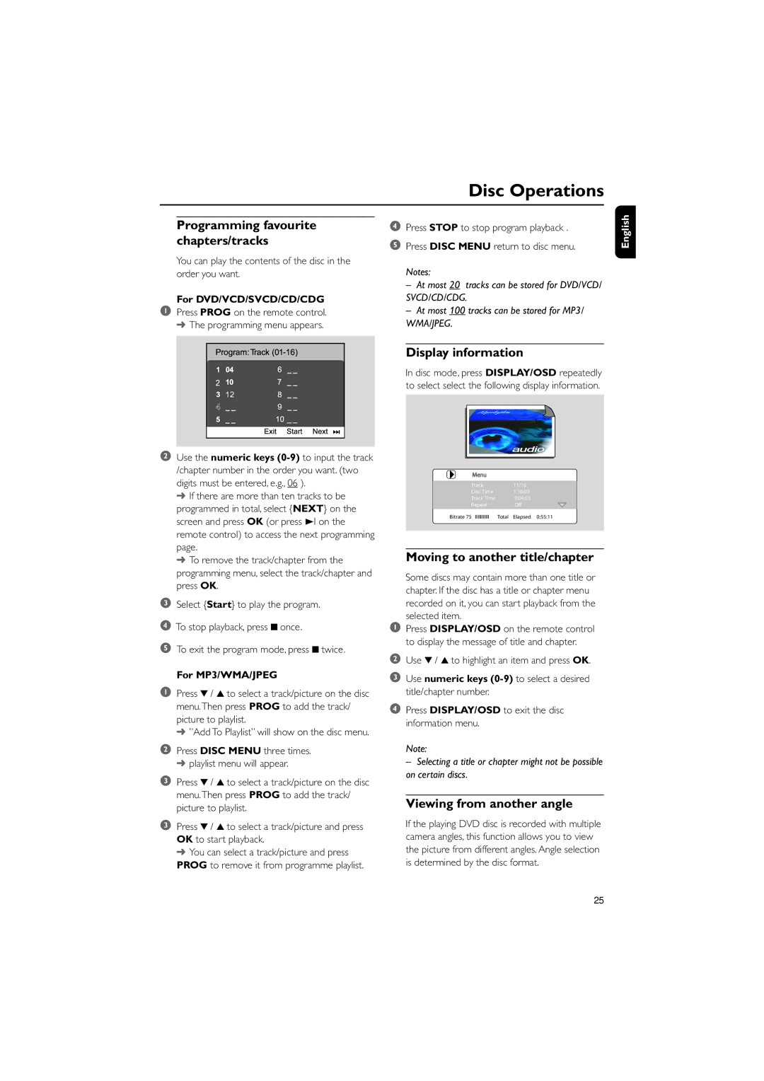 Philips MCD139B/12 user manual Display information, Moving to another title/chapter, Viewing from another angle 