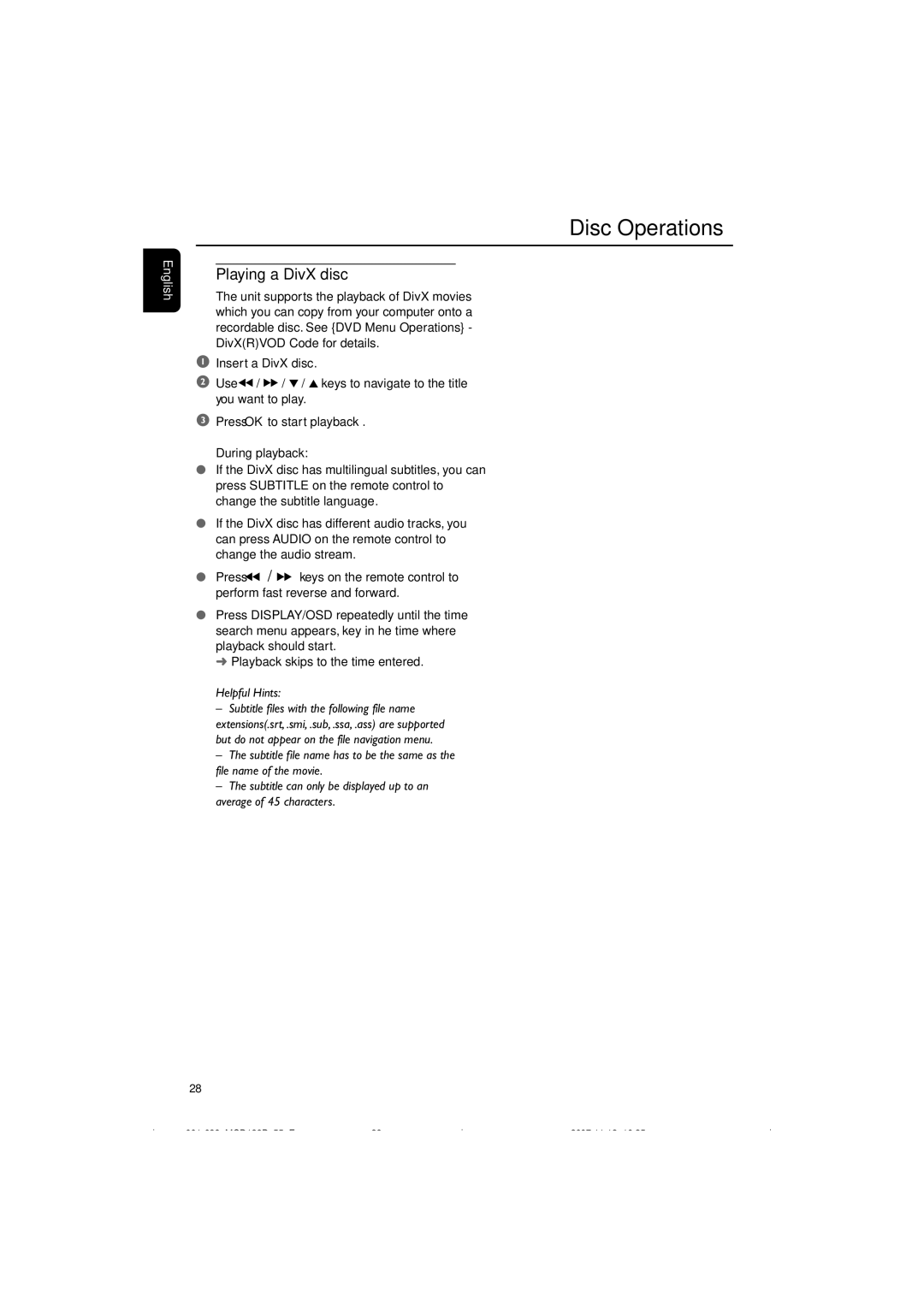 Philips MCD139B/55 user manual Playing a DivX disc, During playback 