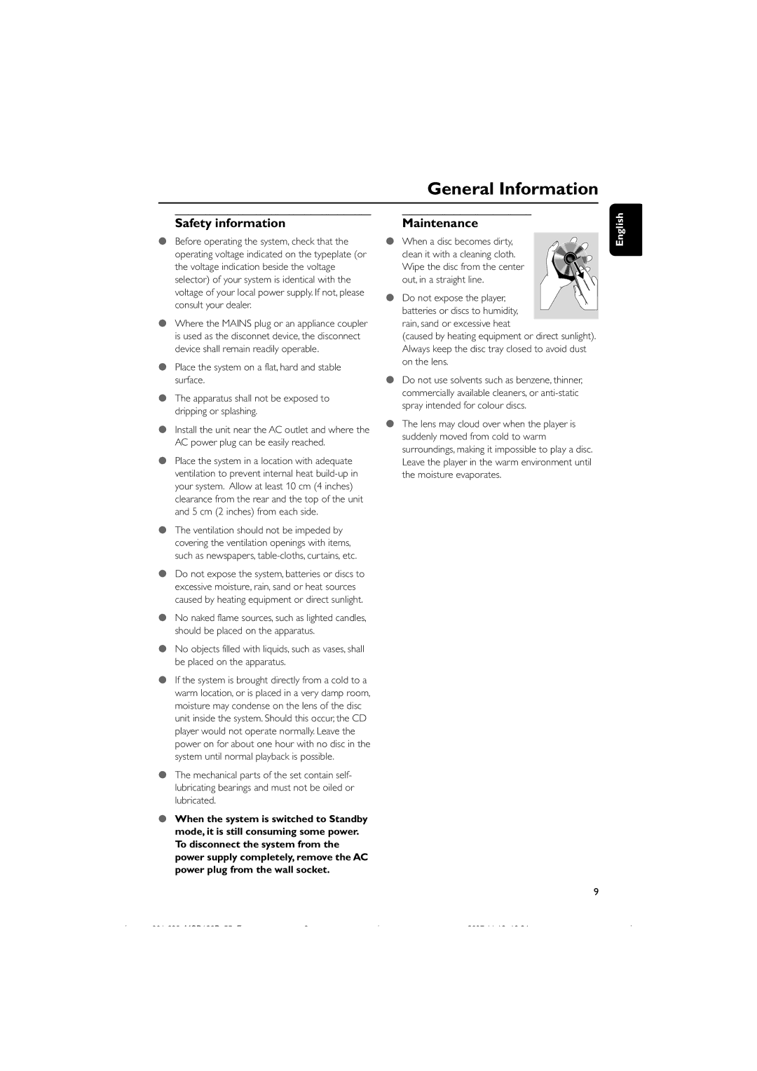 Philips MCD139B/55 user manual Safety information, When a disc becomes dirty 