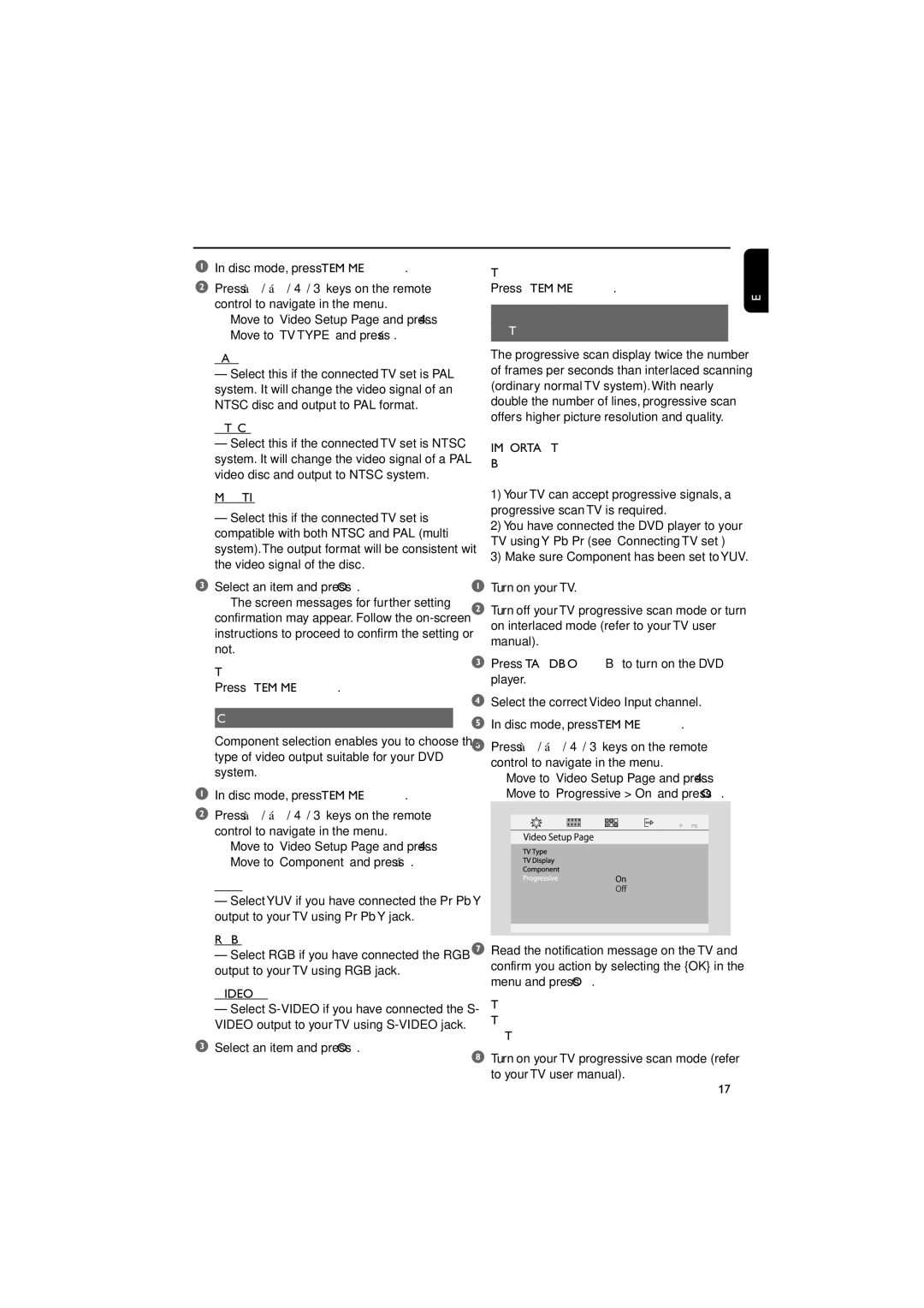 Philips MCD139BDVD user manual To remove the menu Press System Menu, Component Setting 