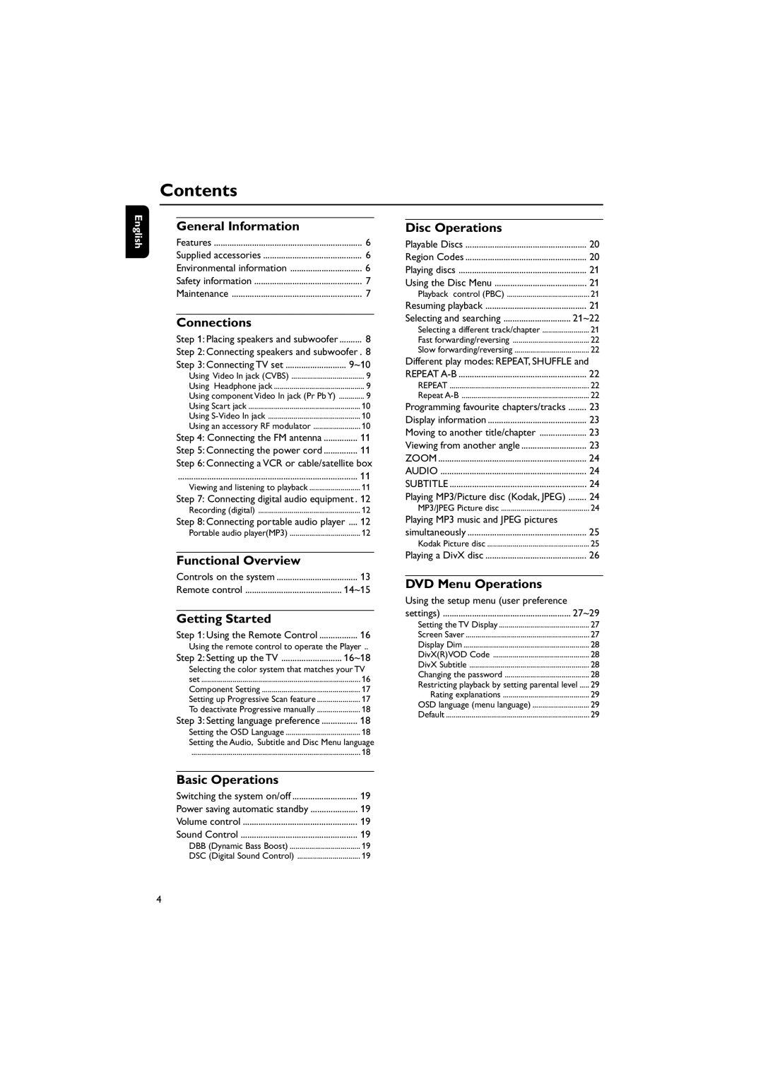 Philips MCD139BDVD user manual Contents 