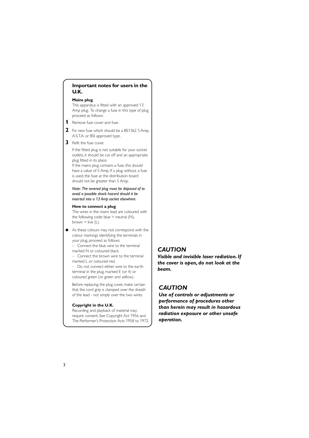 Philips MCD149/05 user manual Important notes for users in the U.K, Mains plug, How to connect a plug, Copyright in the U.K 