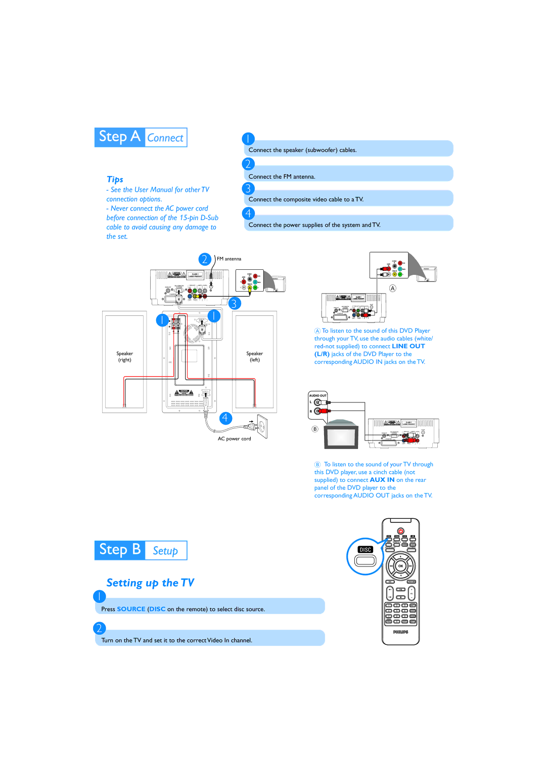 Philips MCD149/12 quick start Setting up the TV, Tips 