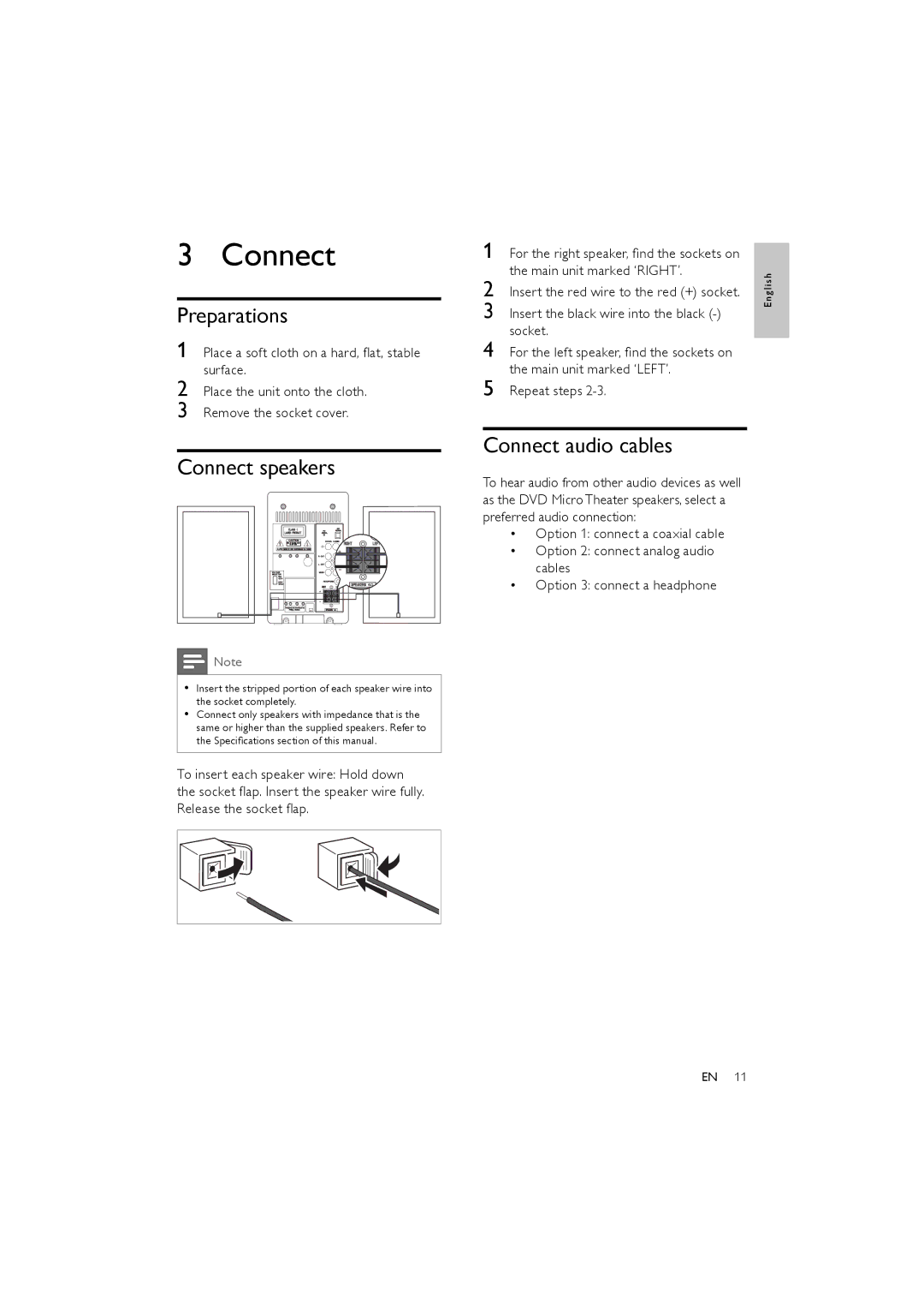 Philips MCD170/98 user manual Preparations, Connect speakers, Connect audio cables 