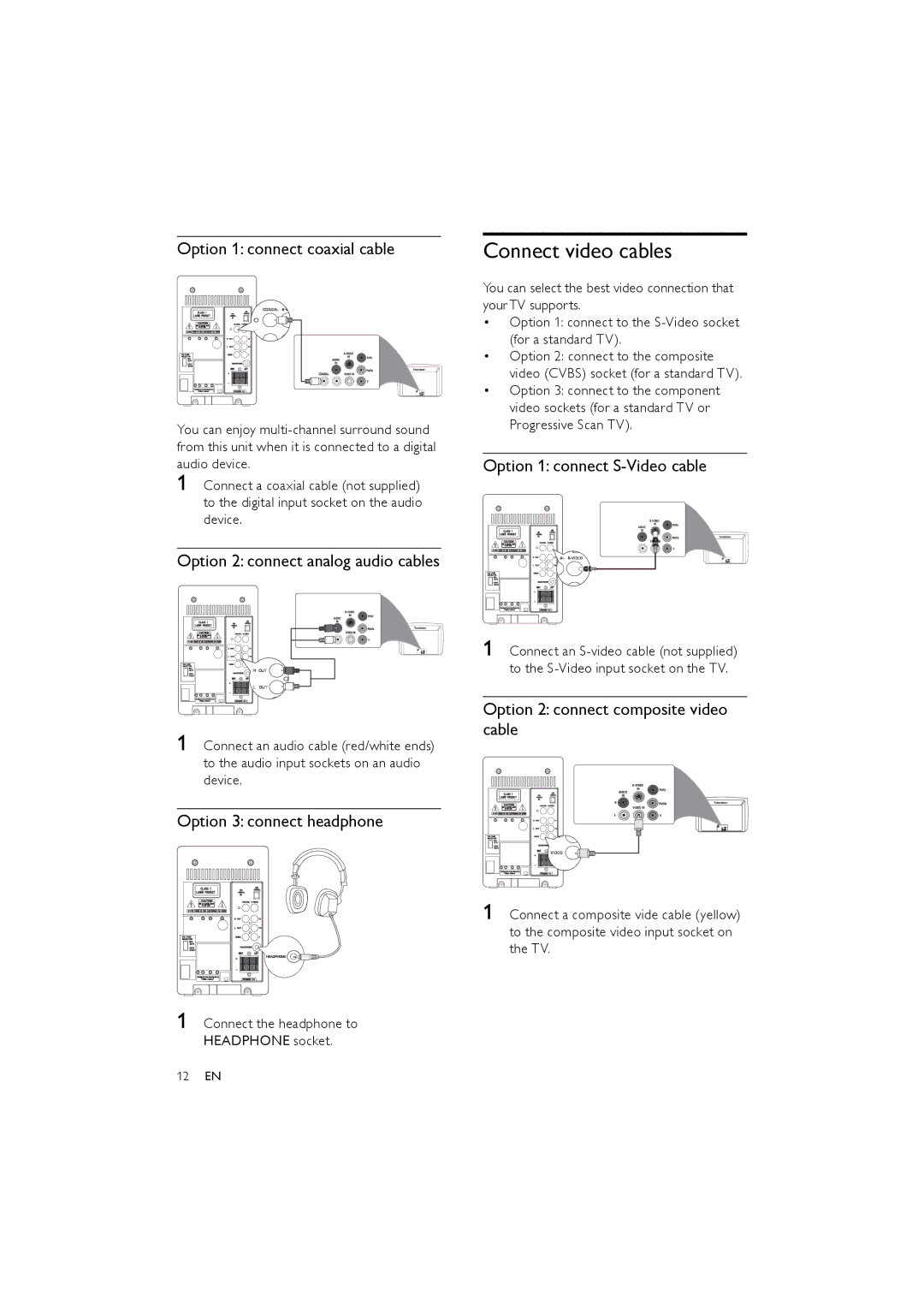 Philips MCD170/98 user manual Connect video cables 