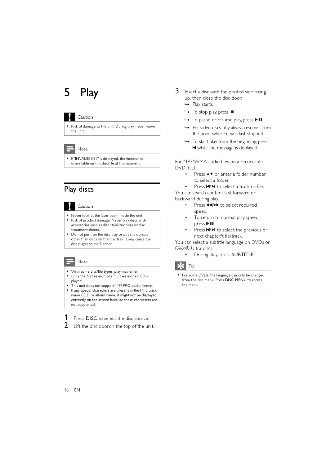 Philips MCD170/98 user manual Play discs 