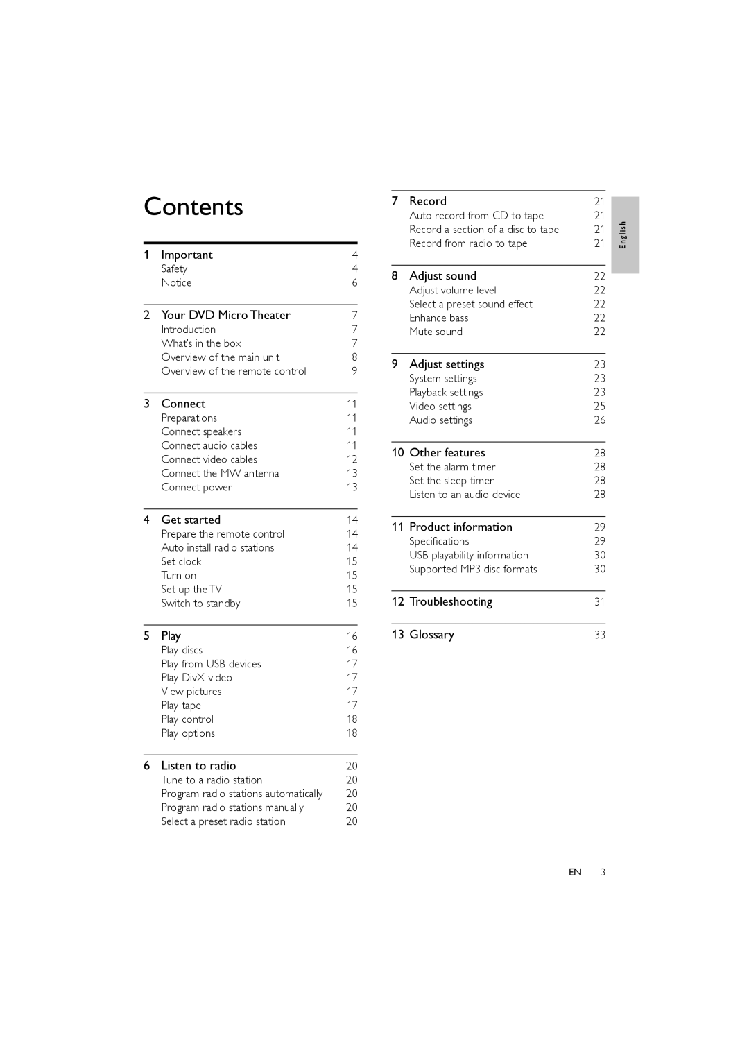 Philips MCD170/98 user manual Contents 