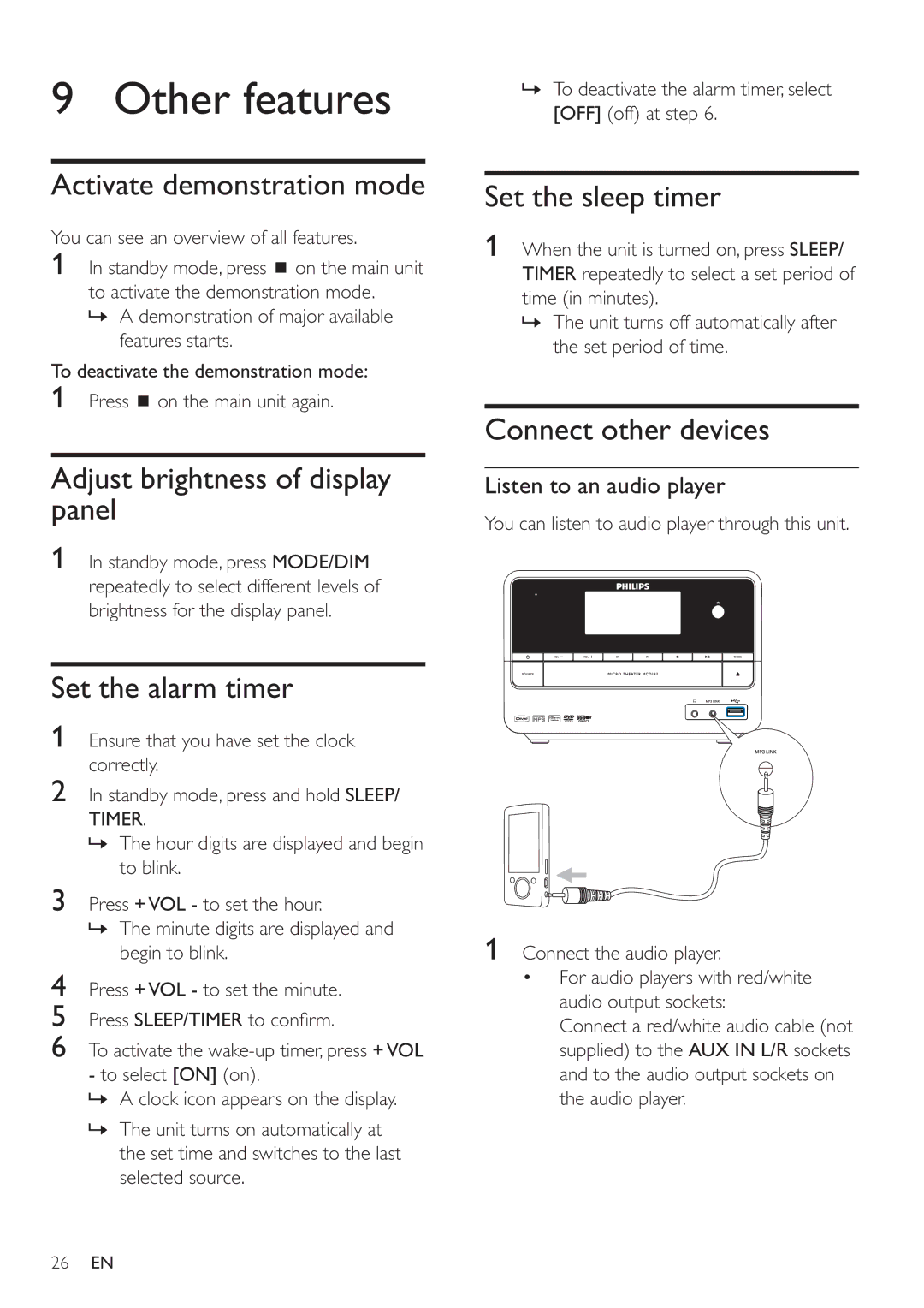 Philips MCD183 user manual Other features 