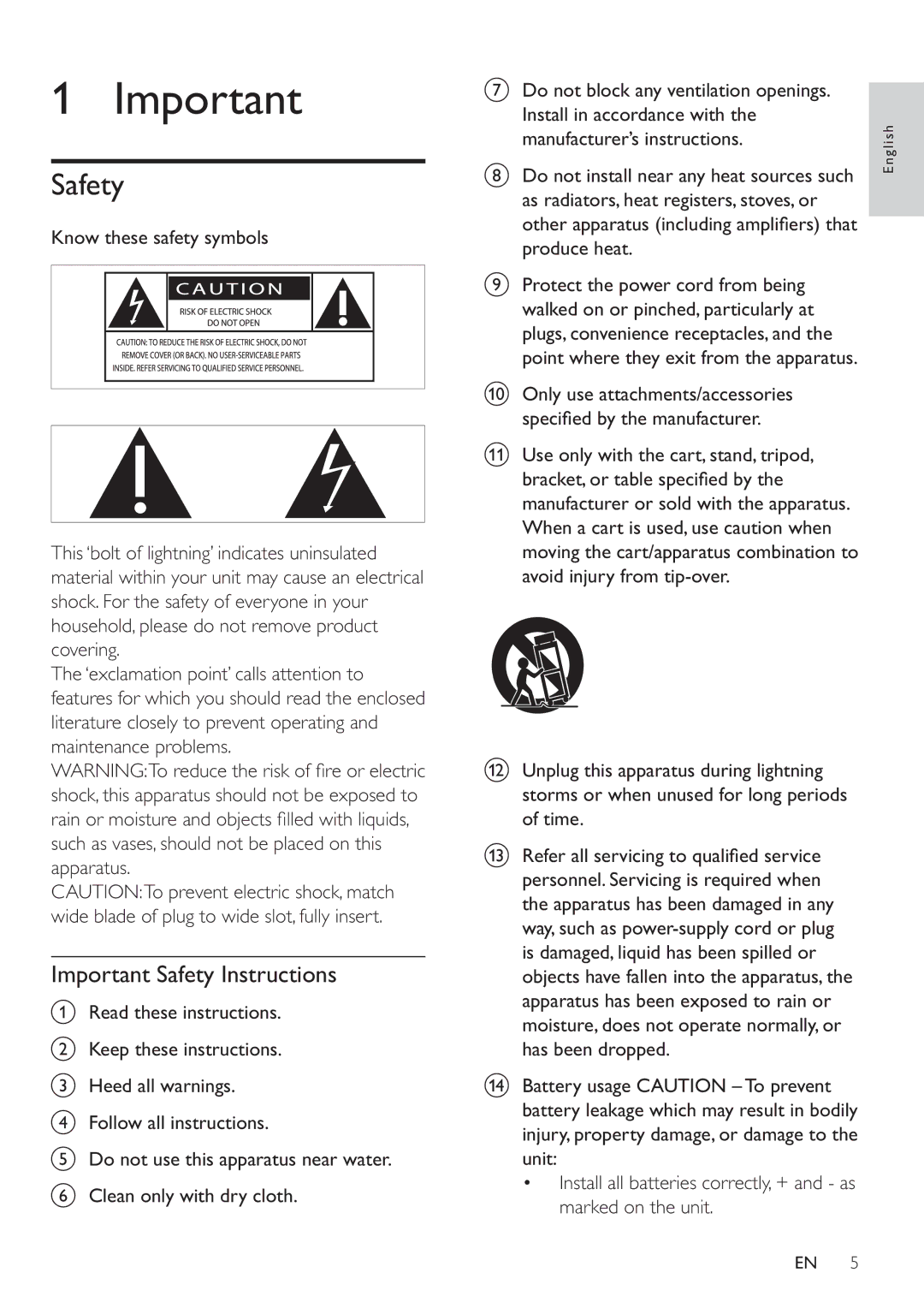 Philips MCD183 user manual Important Safety Instructions 