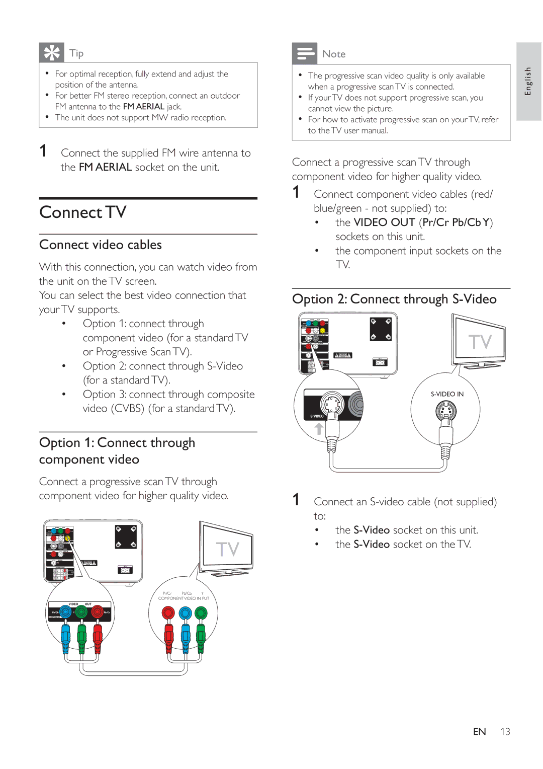 Philips MCD183/55 user manual Connect TV, Connect video cables, Option 1 Connect through component video 