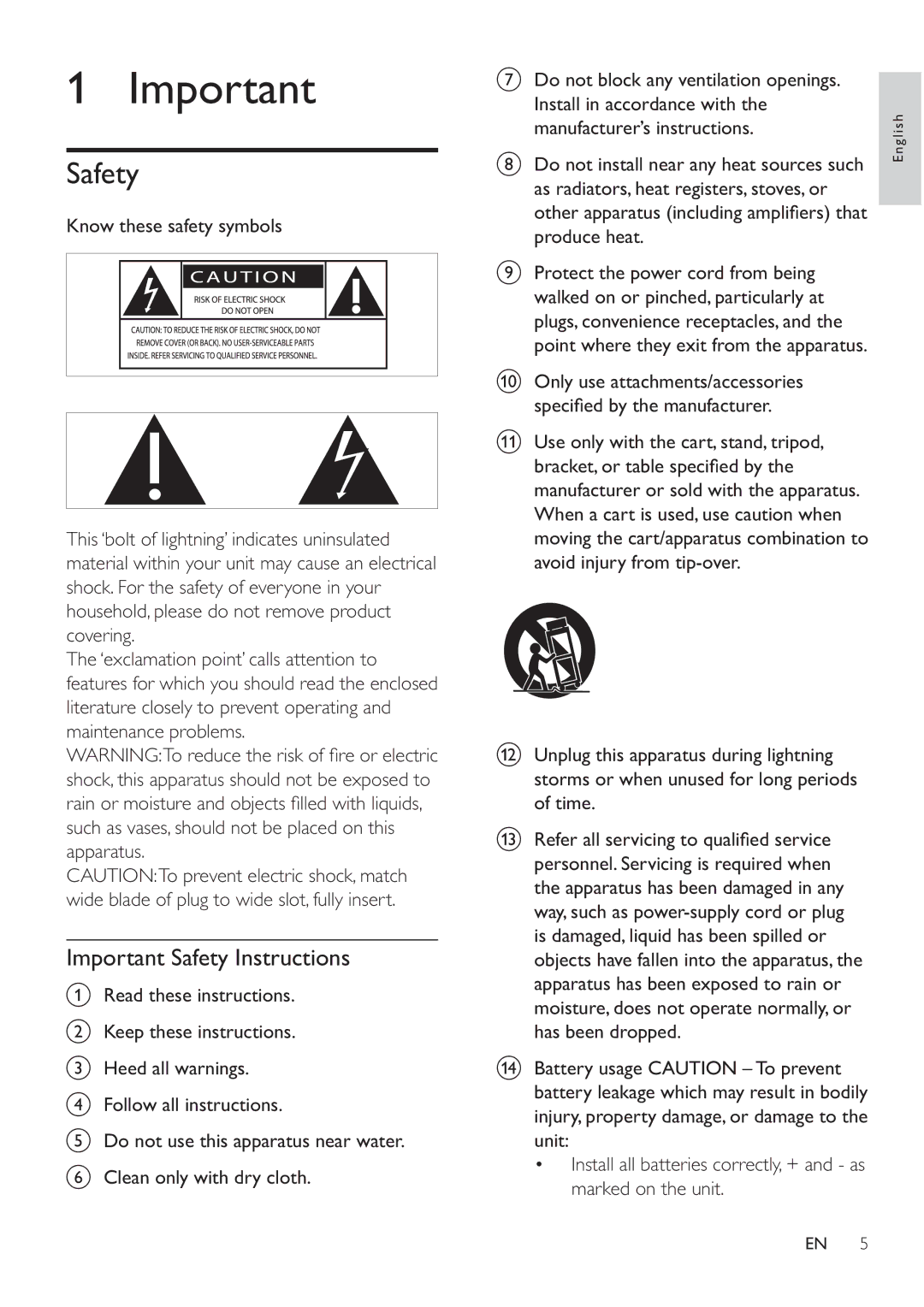 Philips MCD183/55 user manual Important Safety Instructions 