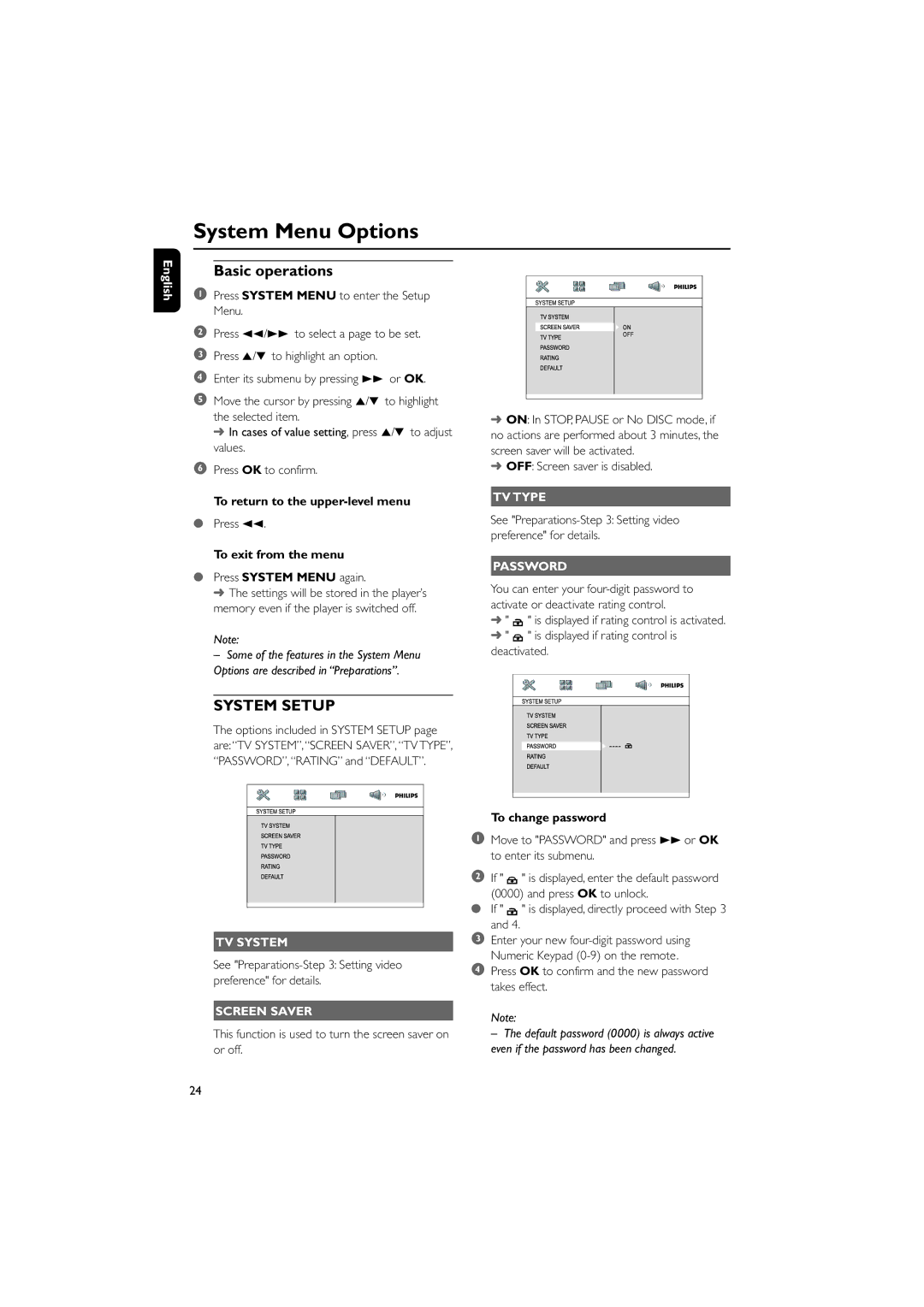 Philips MCD190/55 manual System Menu Options, Basic operations 