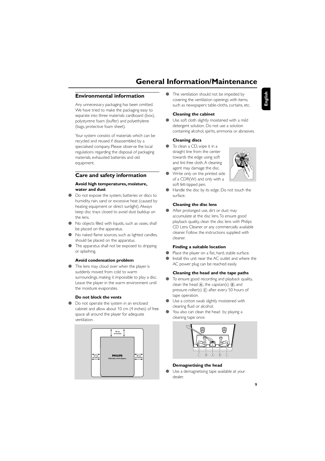 Philips MCD190/55 manual General Information/Maintenance, Environmental information, Care and safety information 