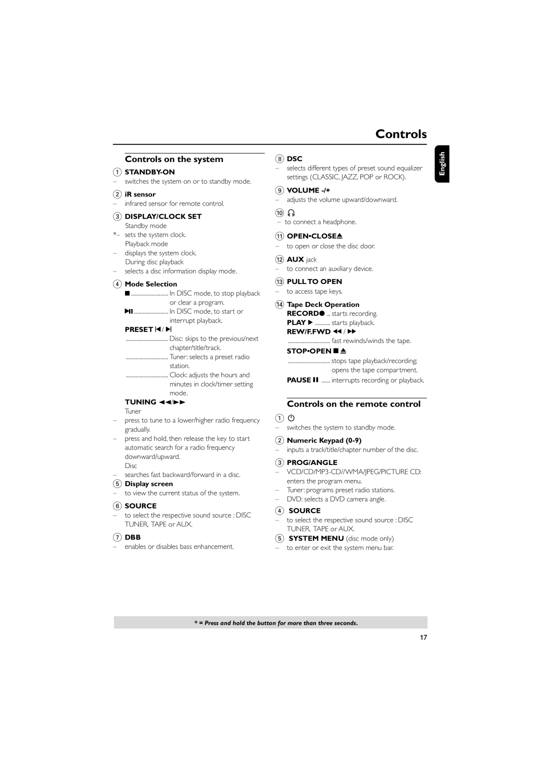 Philips MCD196 user manual Controls on the system, Controls on the remote control 