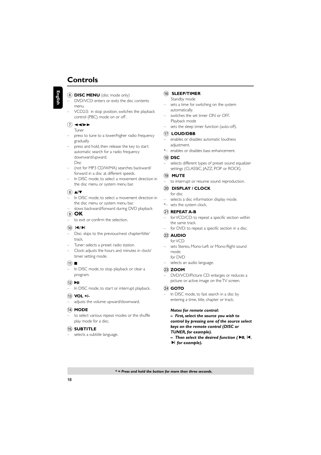 Philips MCD196 user manual $ Mode, Subtitle, Loud/Dbb, Mute, Display / Clock, ¡ Repeat A-B, £ Zoom, ≤ Goto 