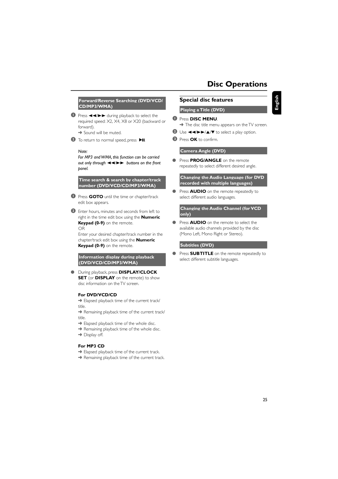 Philips MCD196 user manual Special disc features, CD/MP3/WMA 