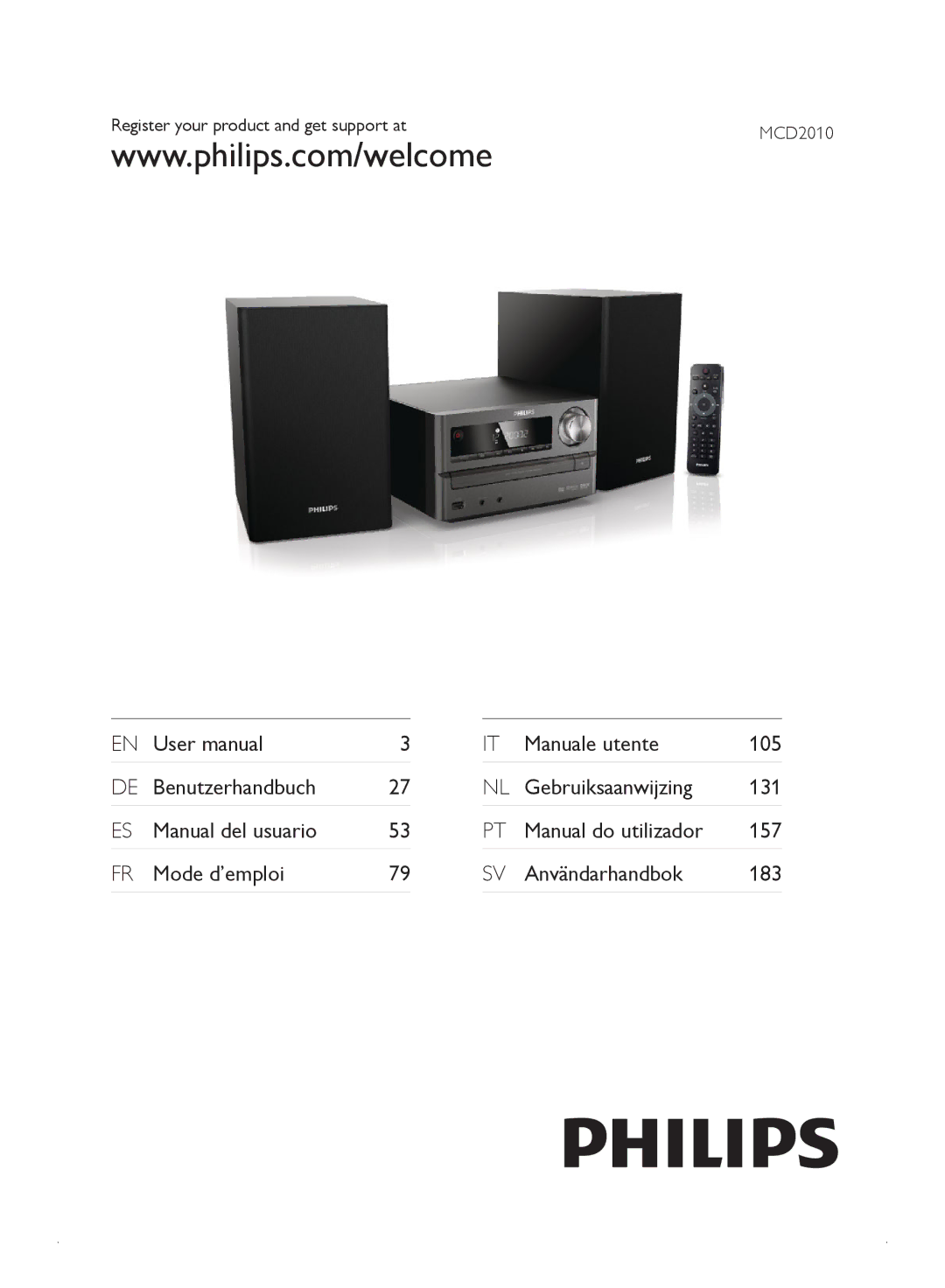 Philips MCD2010 user manual Register your product and get support at 