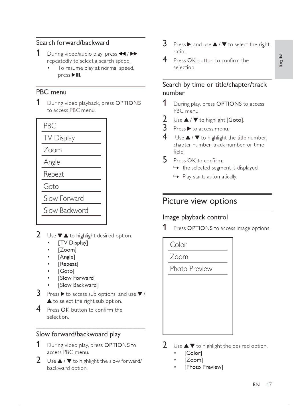 Philips MCD2010 user manual Picture view options 