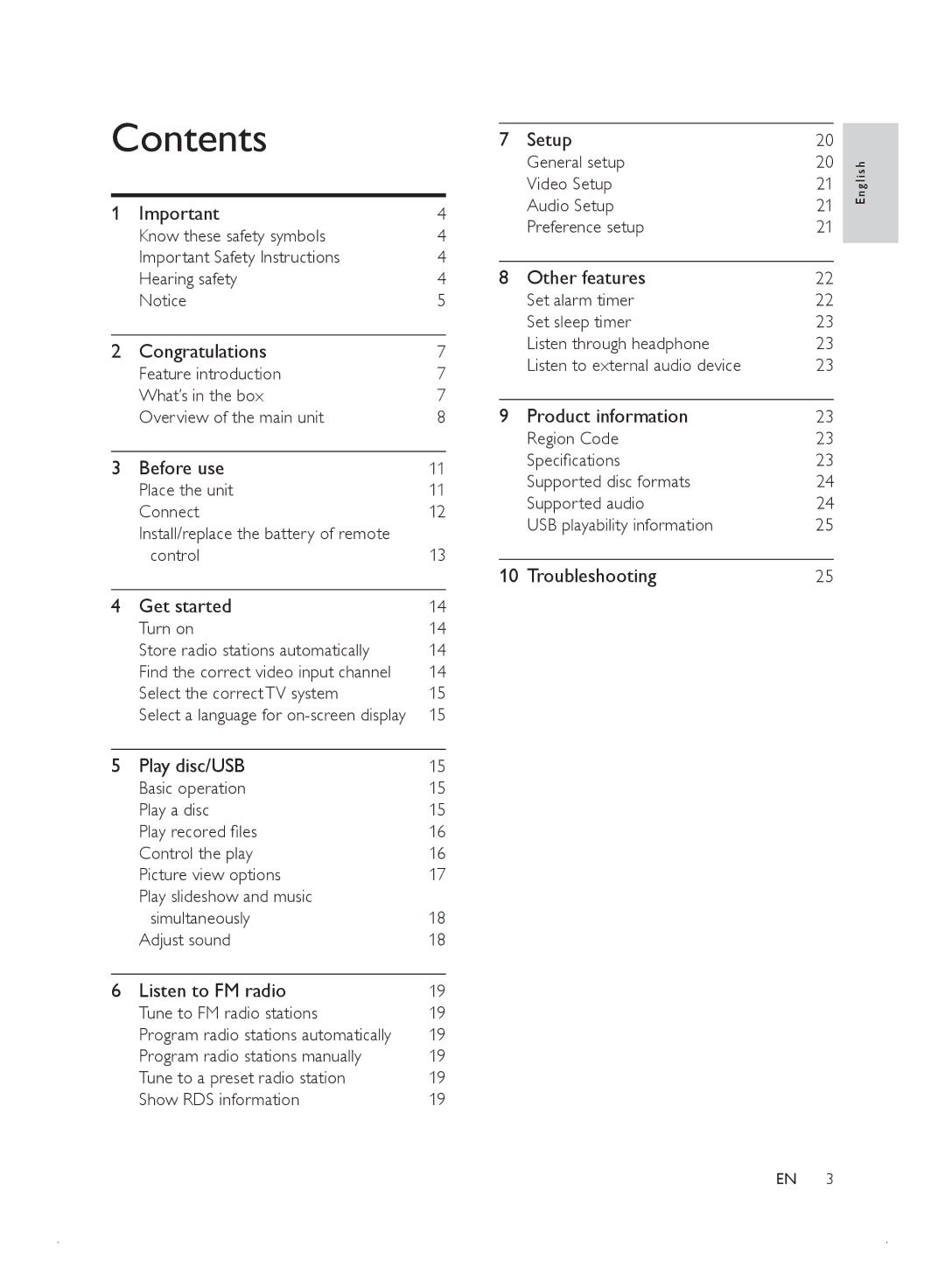 Philips MCD2010 user manual Contents 