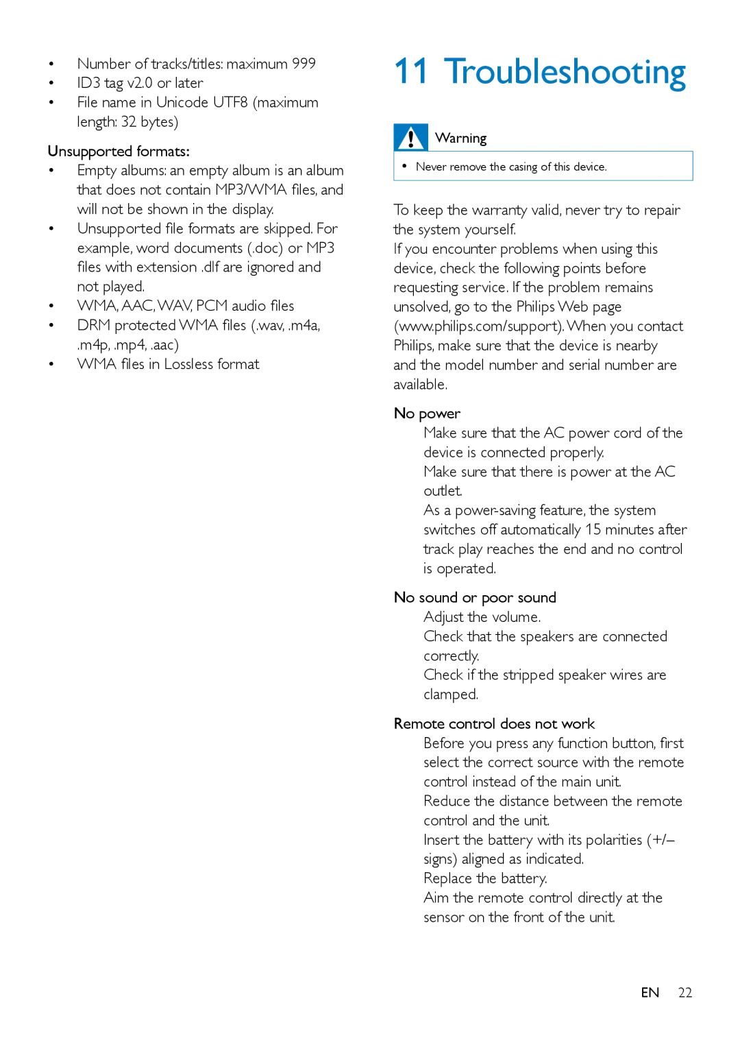 Philips MCD2160 user manual Troubleshooting 