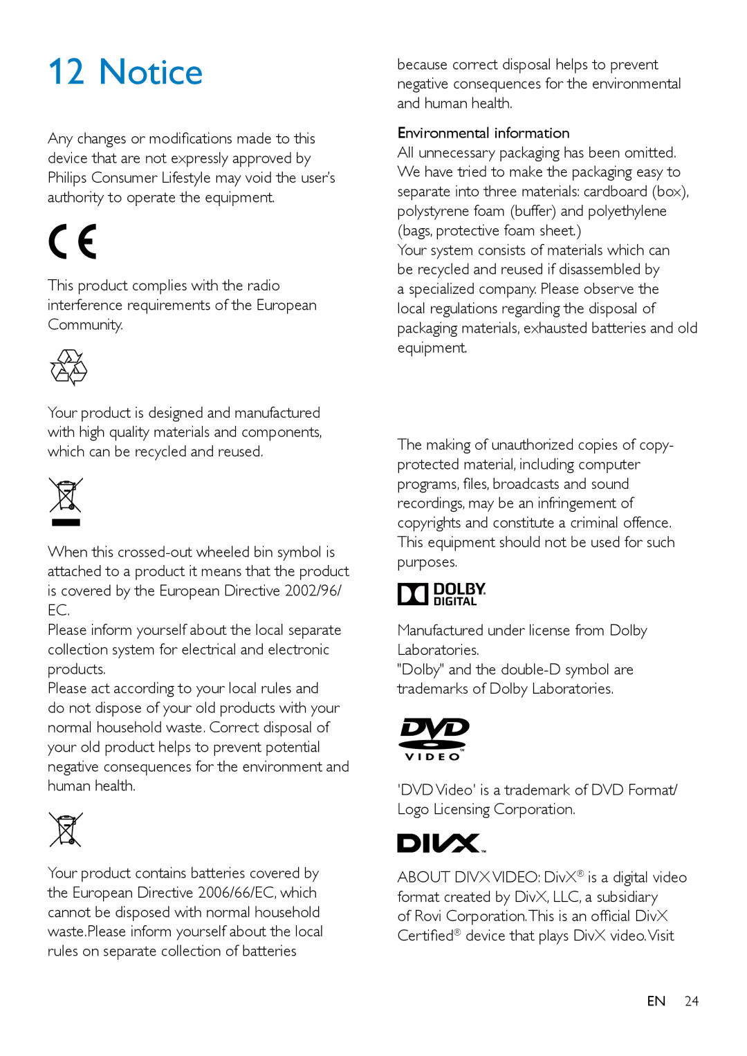 Philips MCD2160 user manual Manufactured under license from Dolby Laboratories 