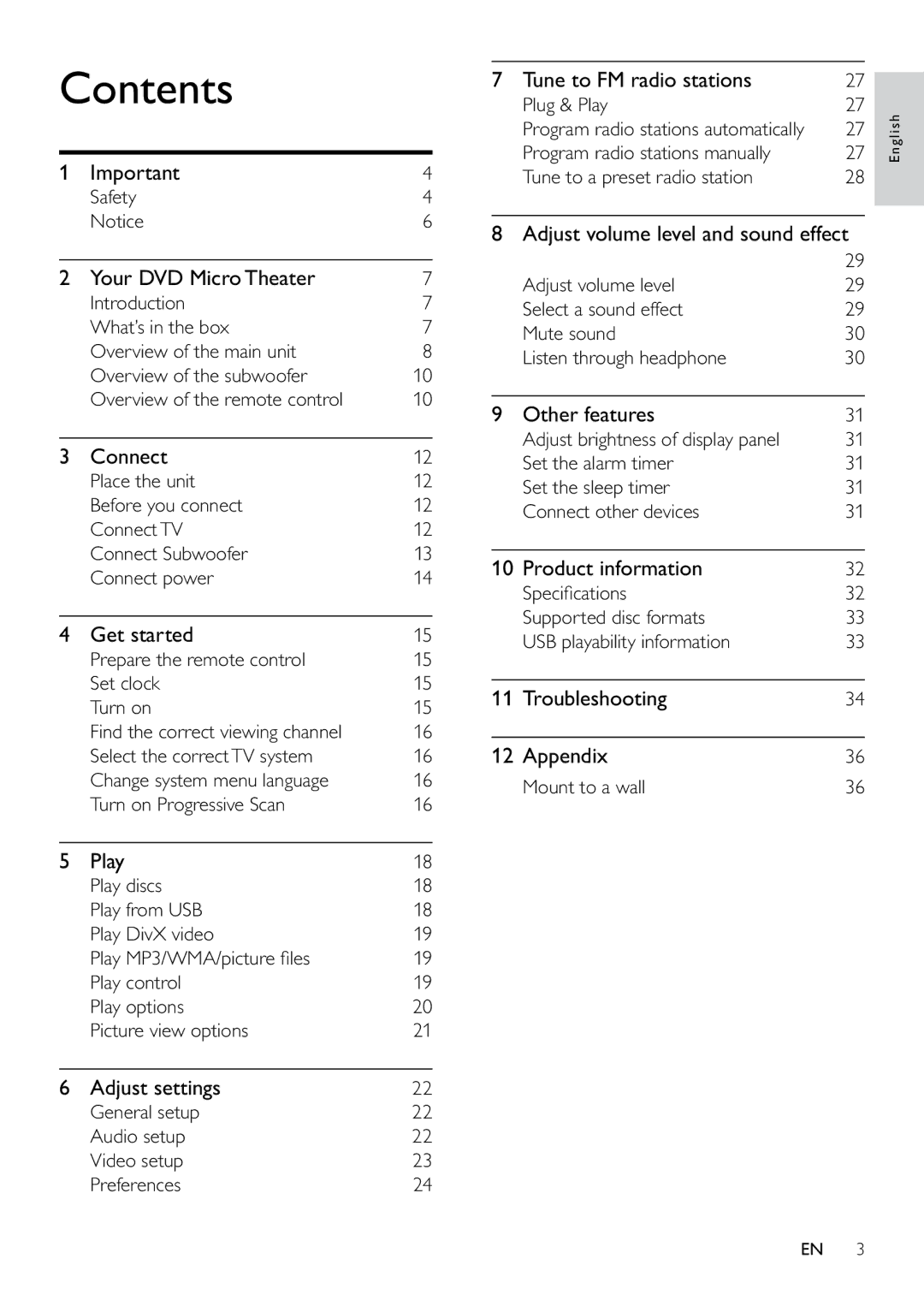 Philips MCD263/55, DCM263/55 user manual Contents 