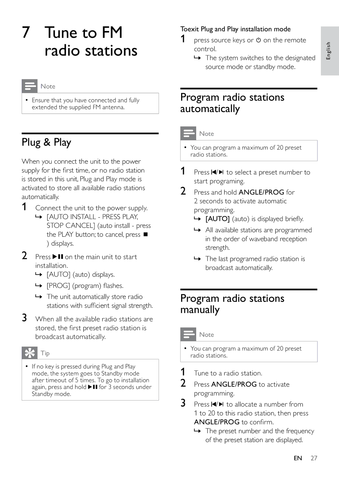 Philips MCD263/55, DCM263/55 user manual Plug & Play, Program radio stations manually 