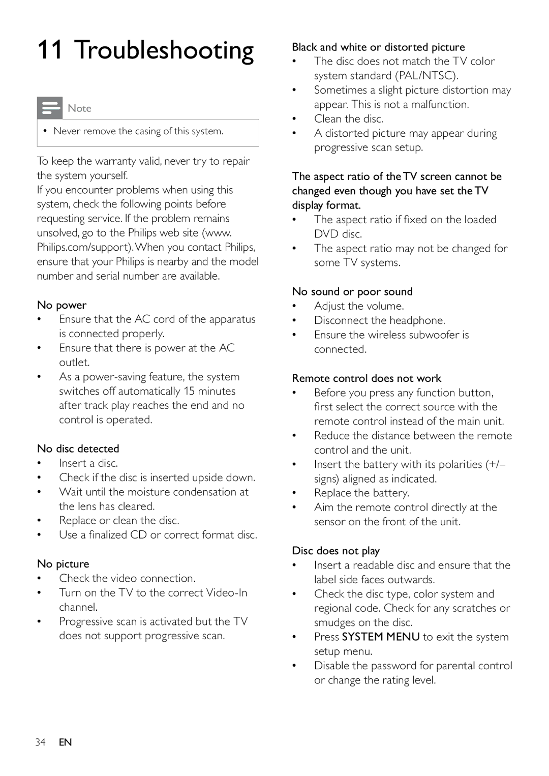 Philips MCD263/55, DCM263/55 user manual Troubleshooting, Black and white or distorted picture 