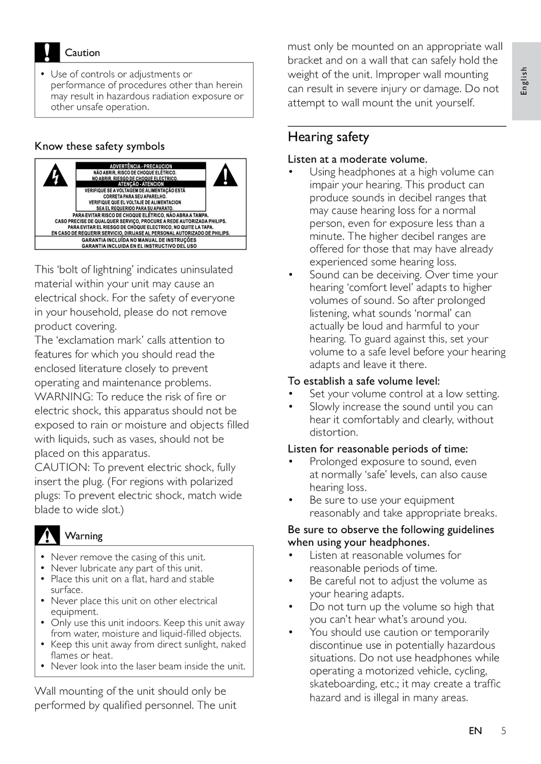 Philips MCD263/55, DCM263/55 user manual Hearing safety, Know these safety symbols, Listen at a moderate volume 