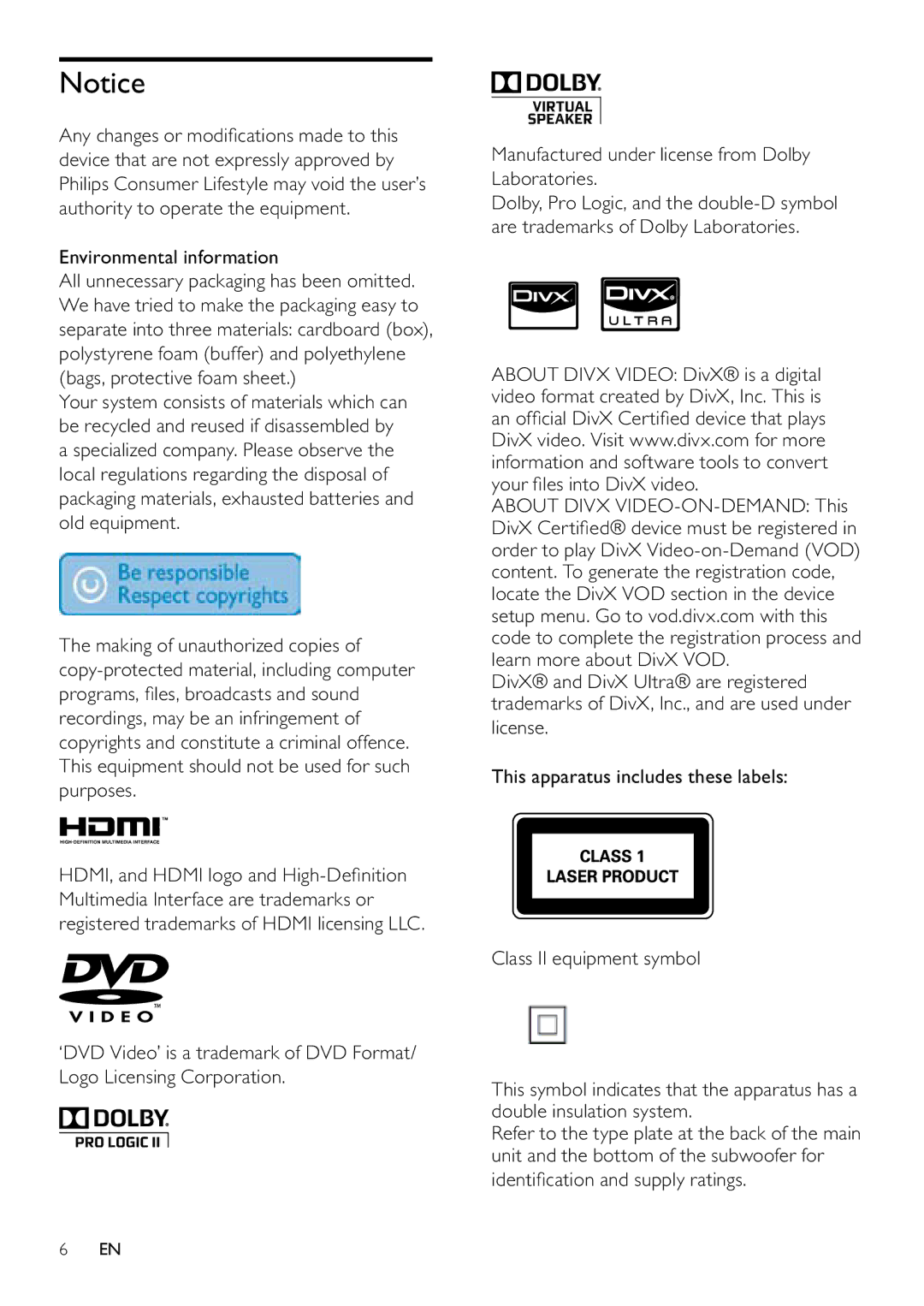 Philips MCD263/55, DCM263/55 user manual Environmental information 