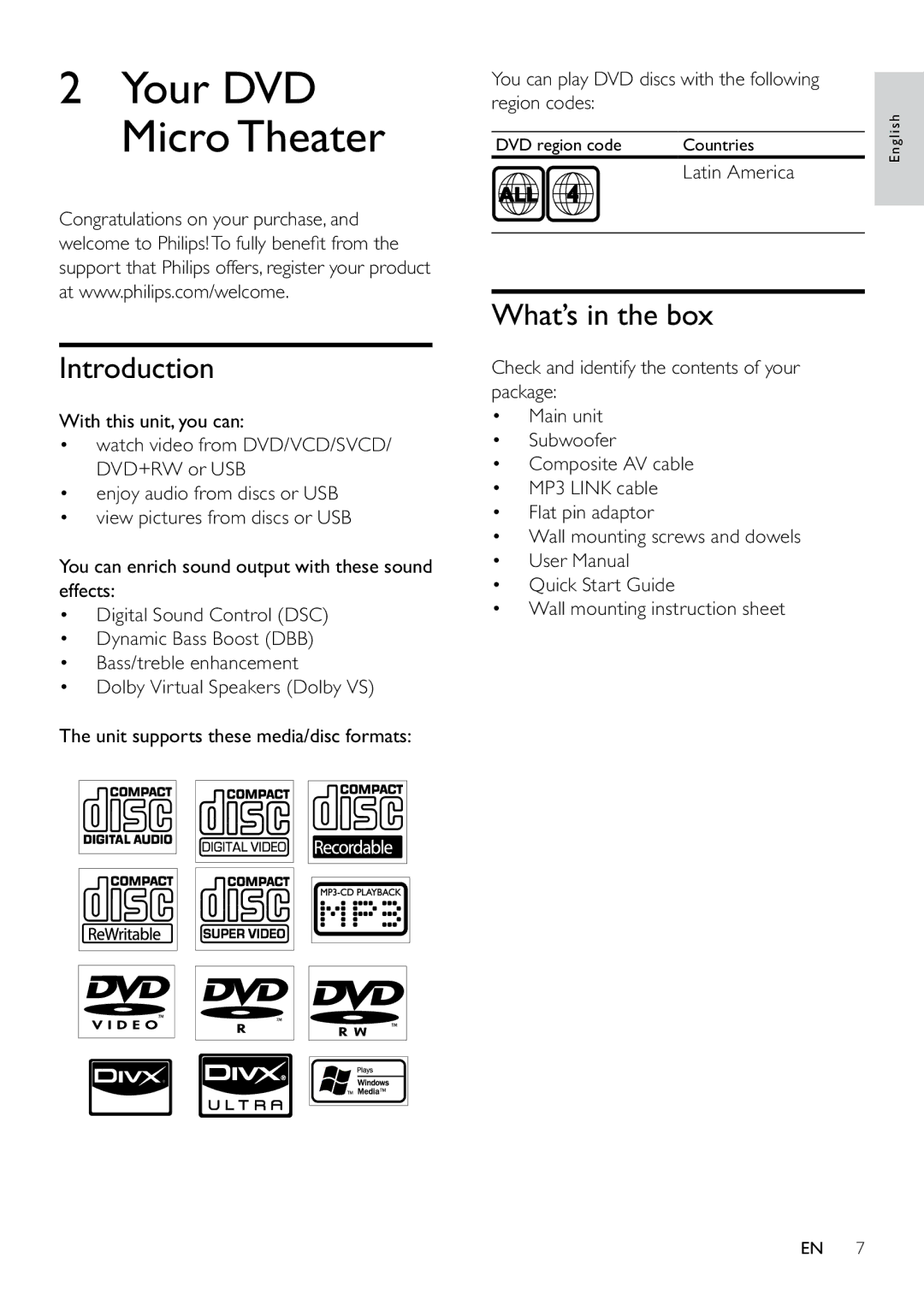 Philips MCD263/55, DCM263/55 user manual Introduction, What’s in the box, With this unit, you can 