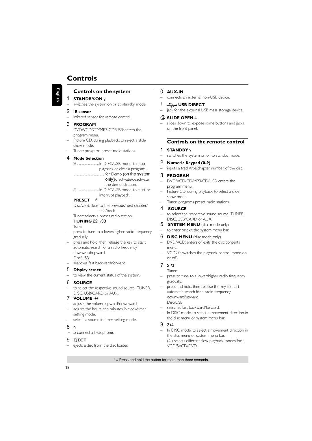 Philips MCD288/05 manual Controls on the system, Controls on the remote control 