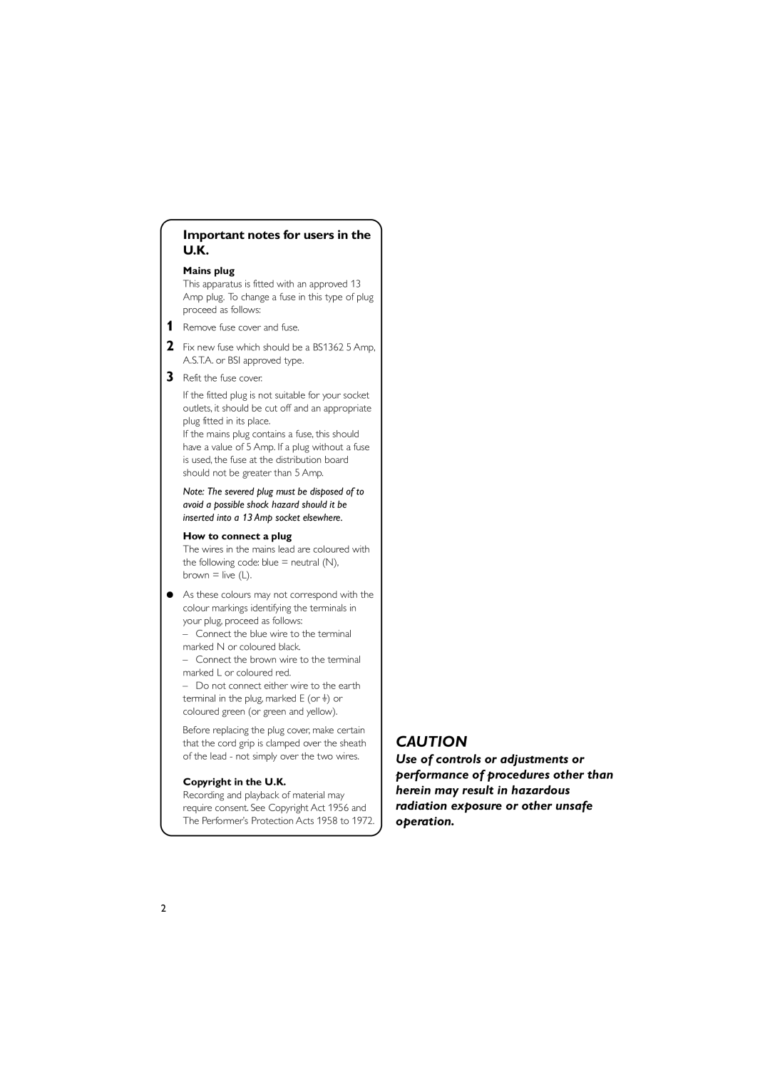 Philips MCD288/05 manual Important notes for users in the U.K, Mains plug, How to connect a plug, Copyright in the U.K 