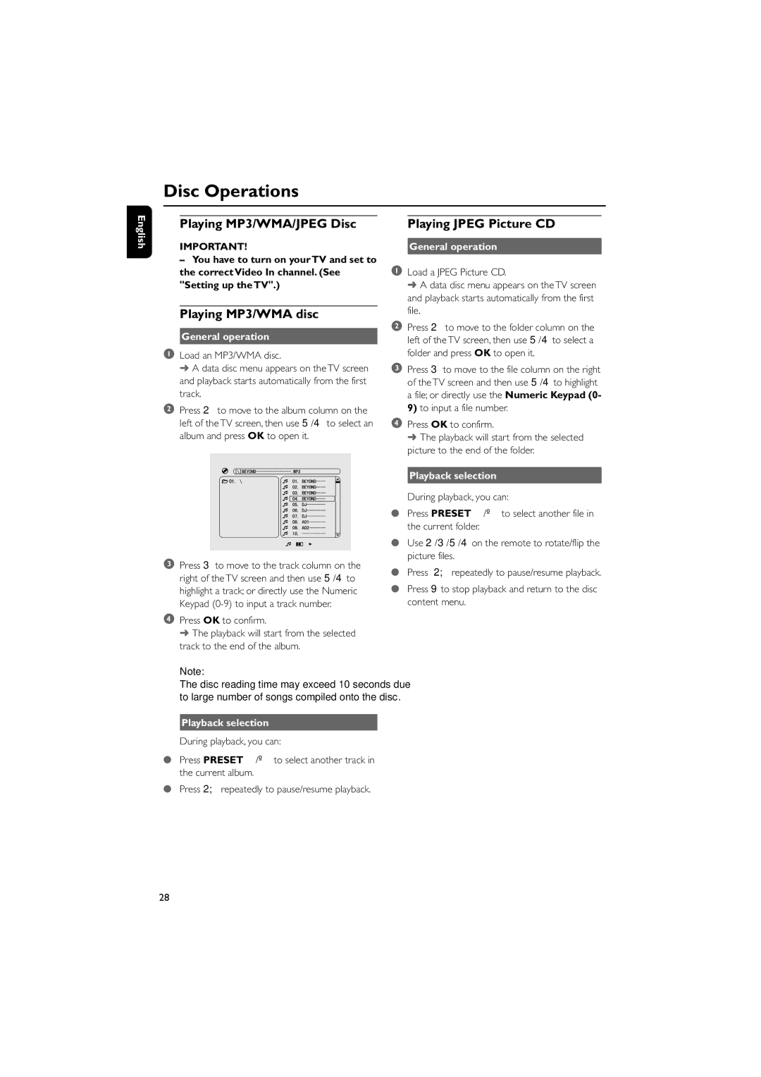 Philips MCD288/05 manual Playing MP3/WMA/JPEG Disc, Playing MP3/WMA disc, General operation, Playback selection 