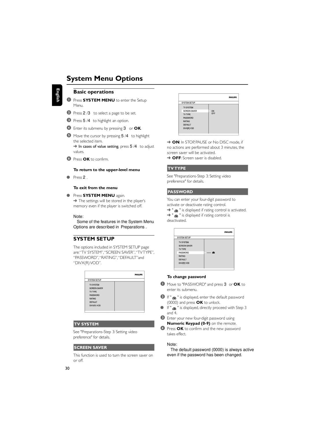 Philips MCD288/05 manual System Menu Options, Basic operations 