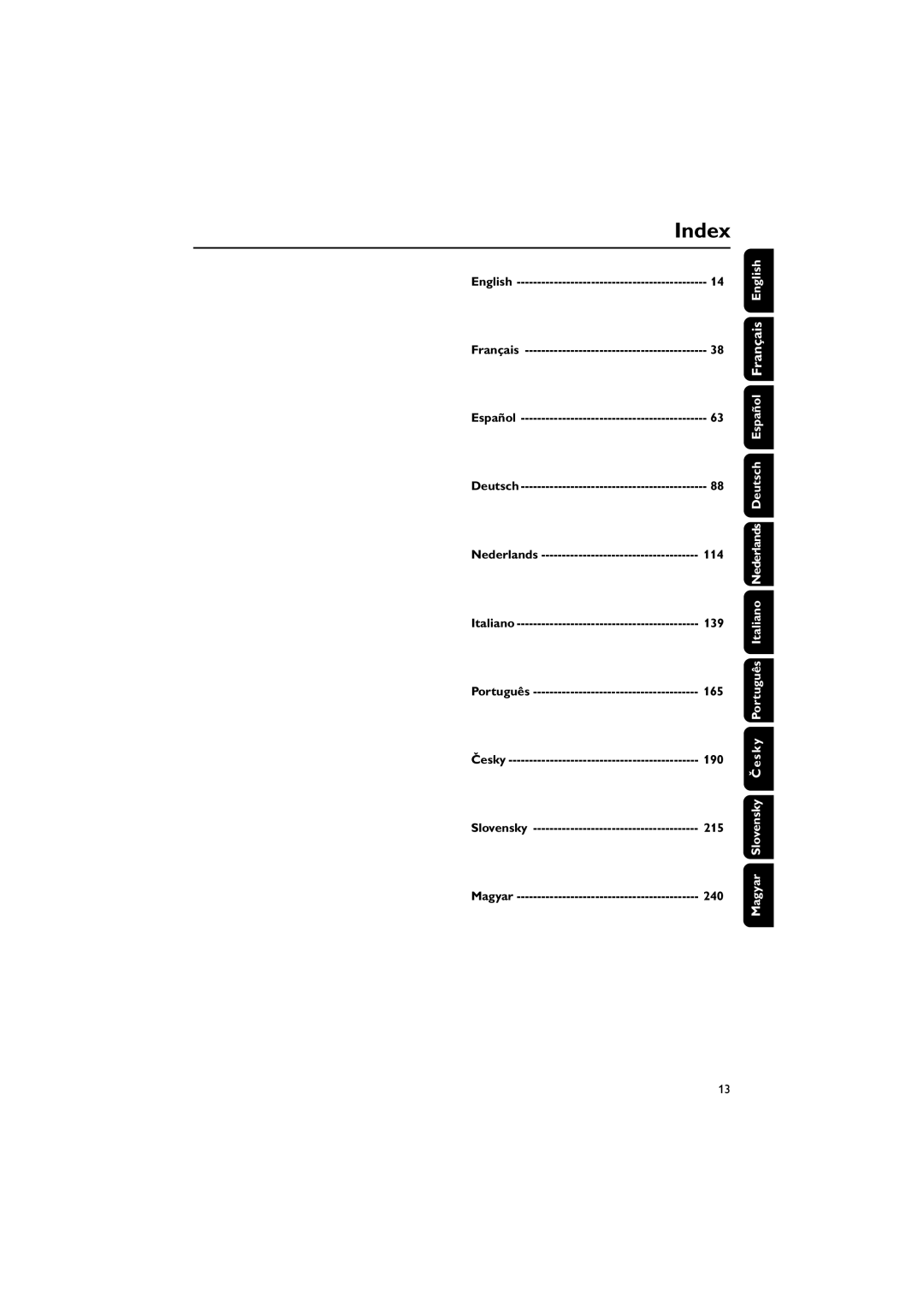 Philips MCD288E/12 user manual 114, 139, 165, 190, 215, 240 