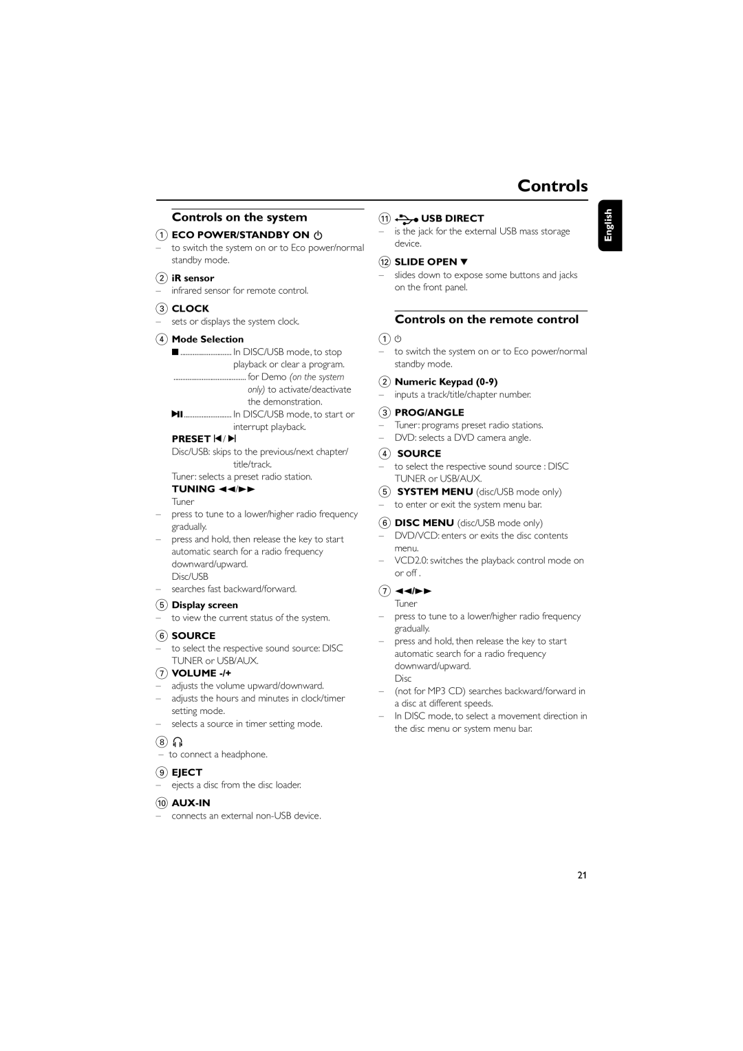 Philips MCD288E/12 user manual Controls on the system, Controls on the remote control 