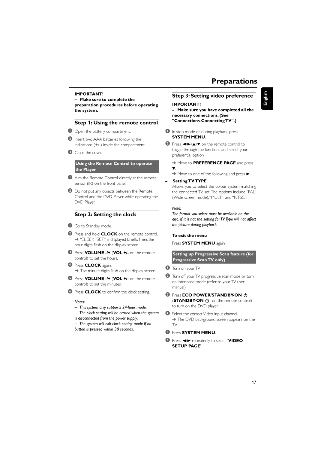 Philips MCD289 user manual Press System Menu, Press 2/3 repeatedly to select Video Setup 