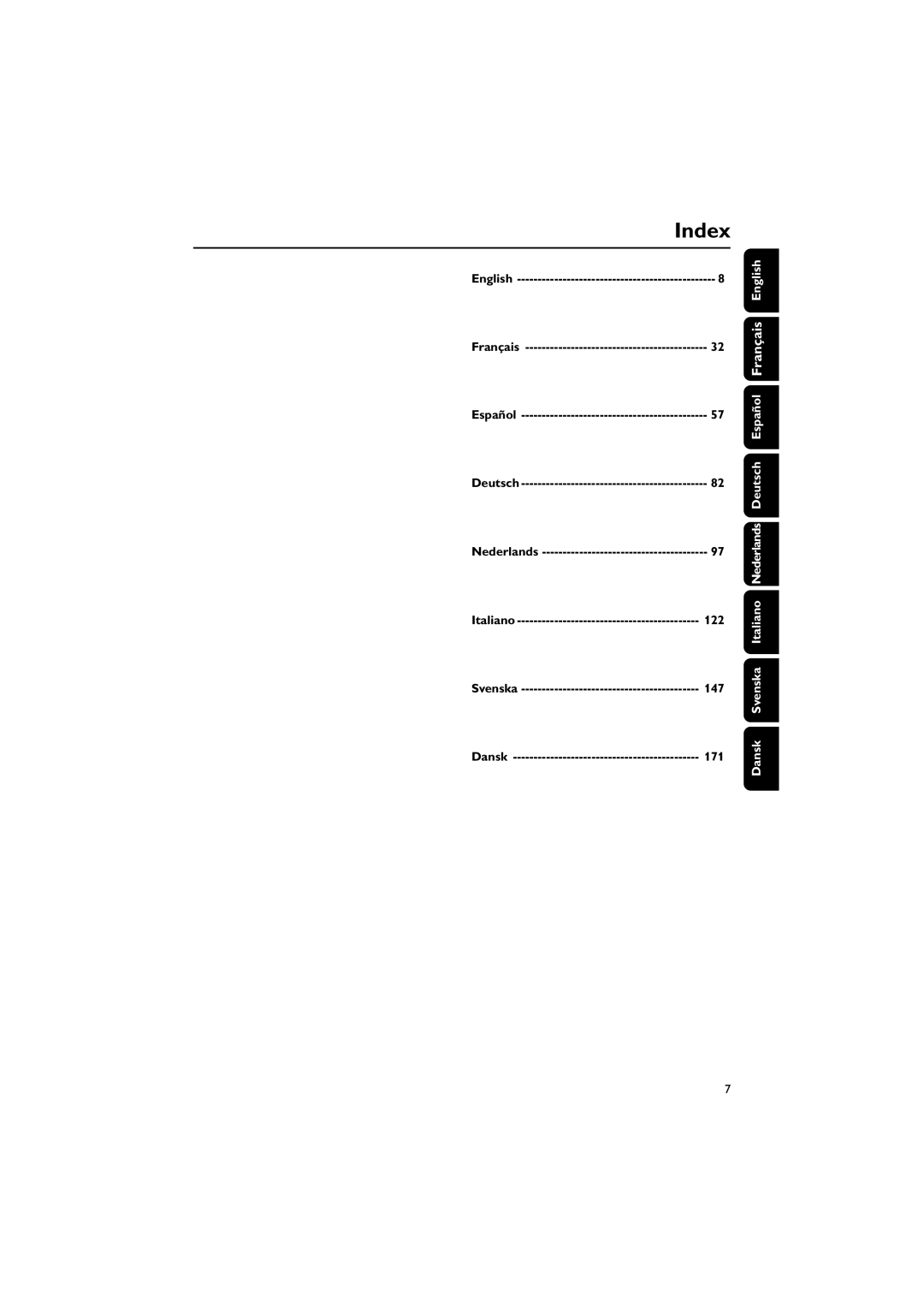 Philips MCD289 user manual 122, 147, 171, Italiano Nederlands Deutsch Dansk Svenska 