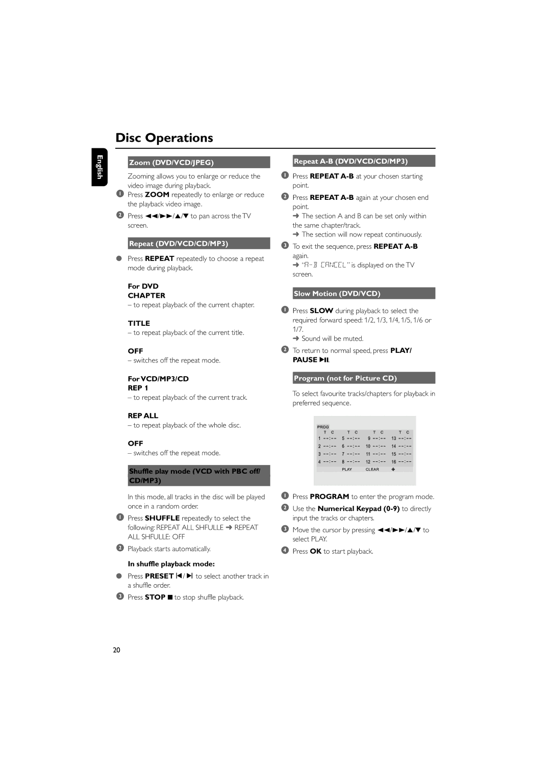 Philips MCD290 manual Disc Operations 