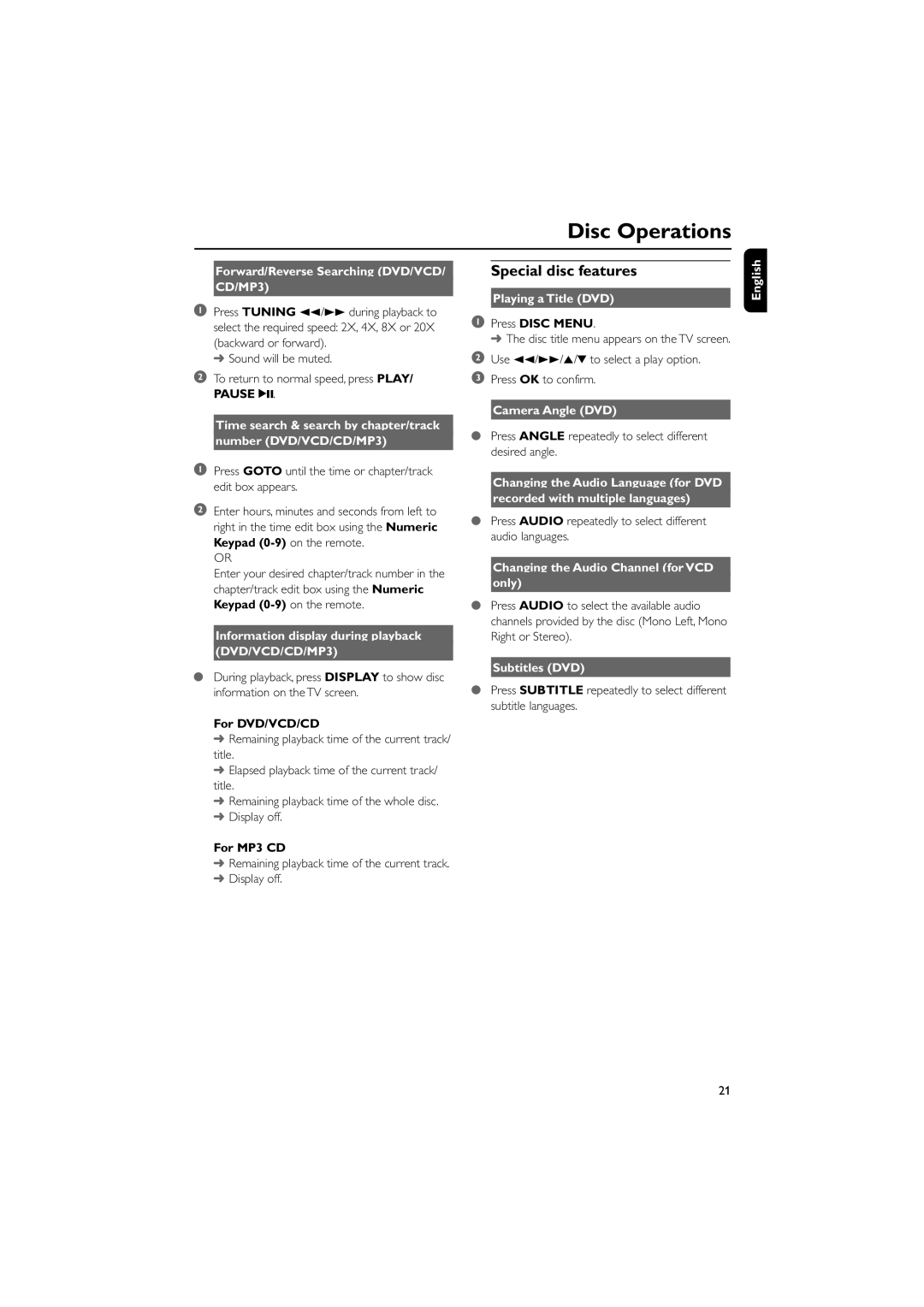 Philips MCD290 manual Special disc features 