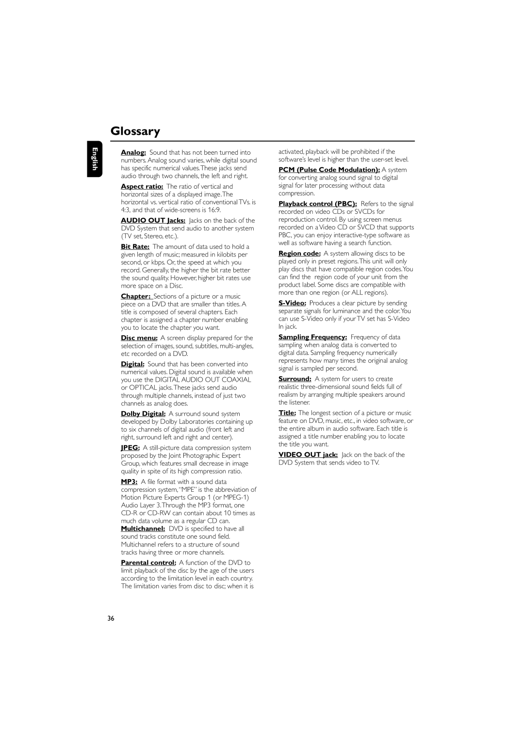 Philips MCD290 manual Glossary 