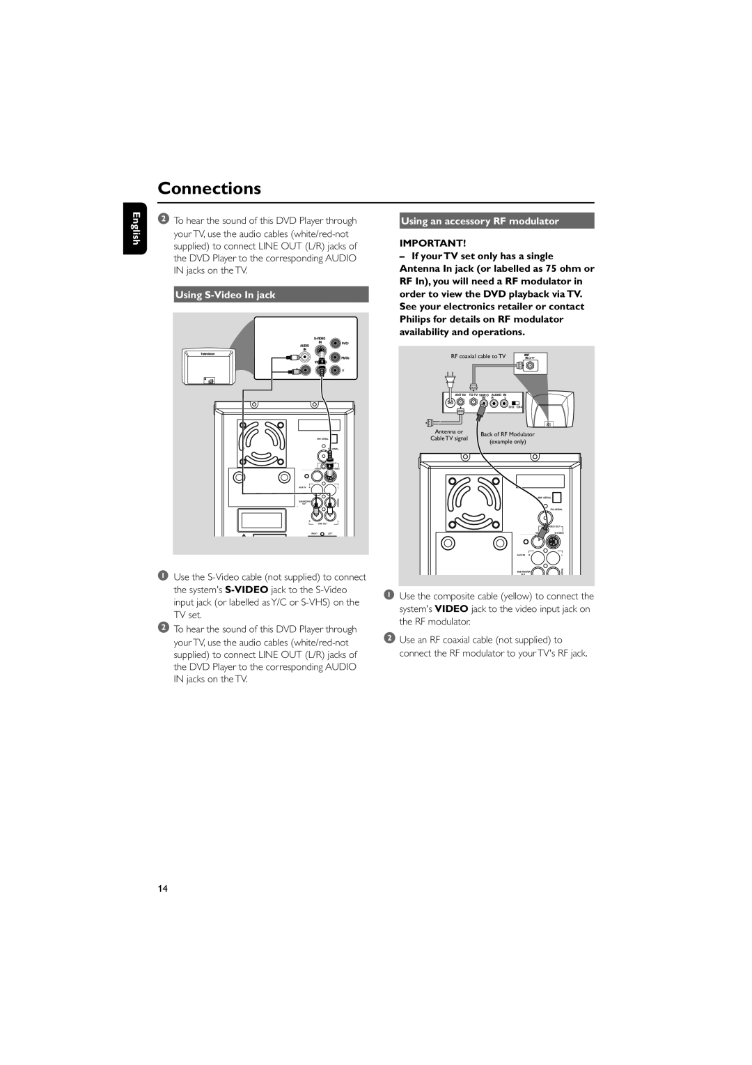 Philips MCD295/05 user manual Using S-Video In jack Using an accessory RF modulator 