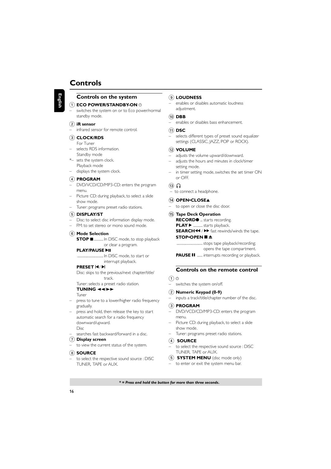 Philips MCD295/05 user manual Controls on the system, Controls on the remote control 