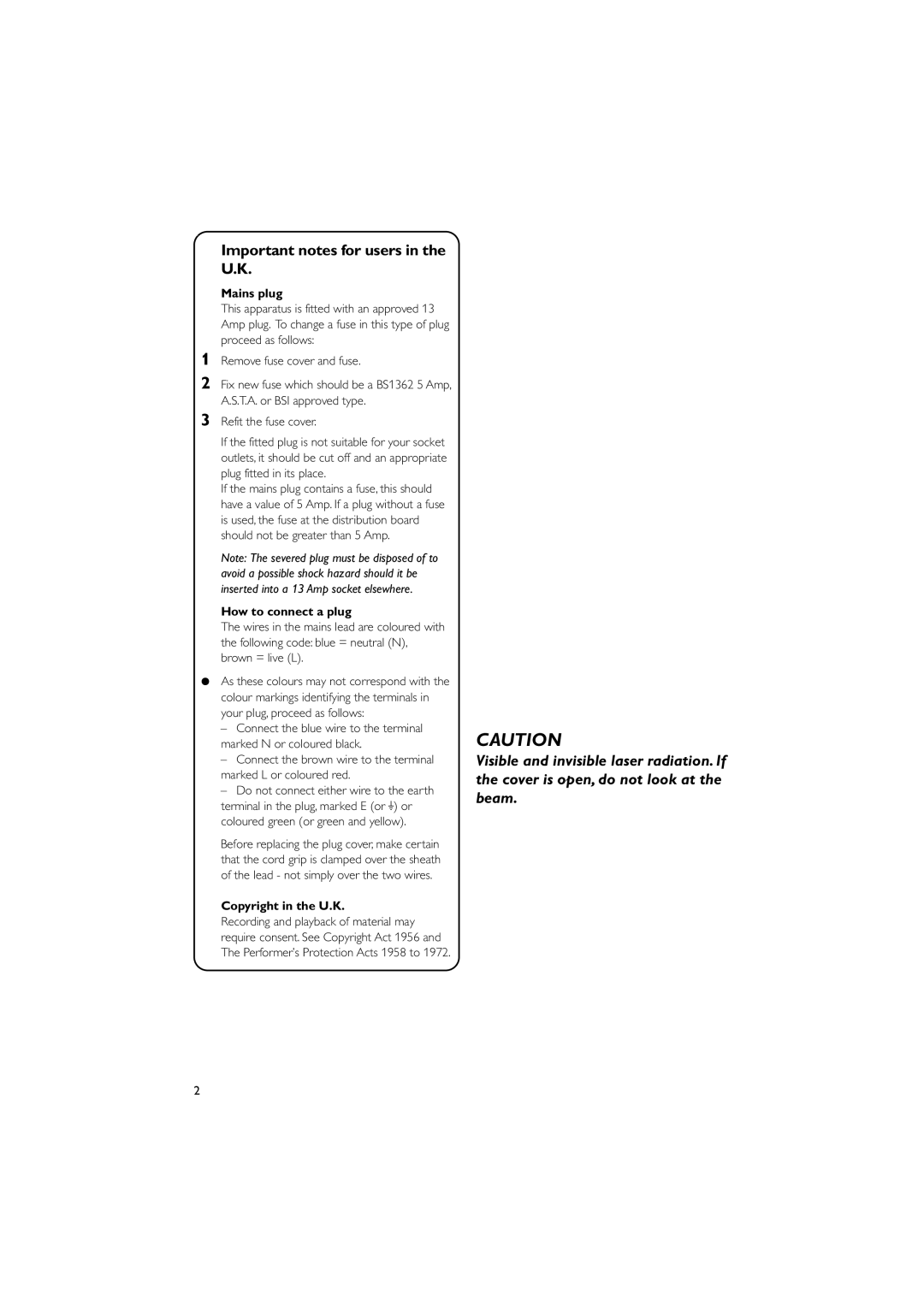 Philips MCD295/05 user manual Important notes for users in the U.K, Mains plug, How to connect a plug, Copyright in the U.K 