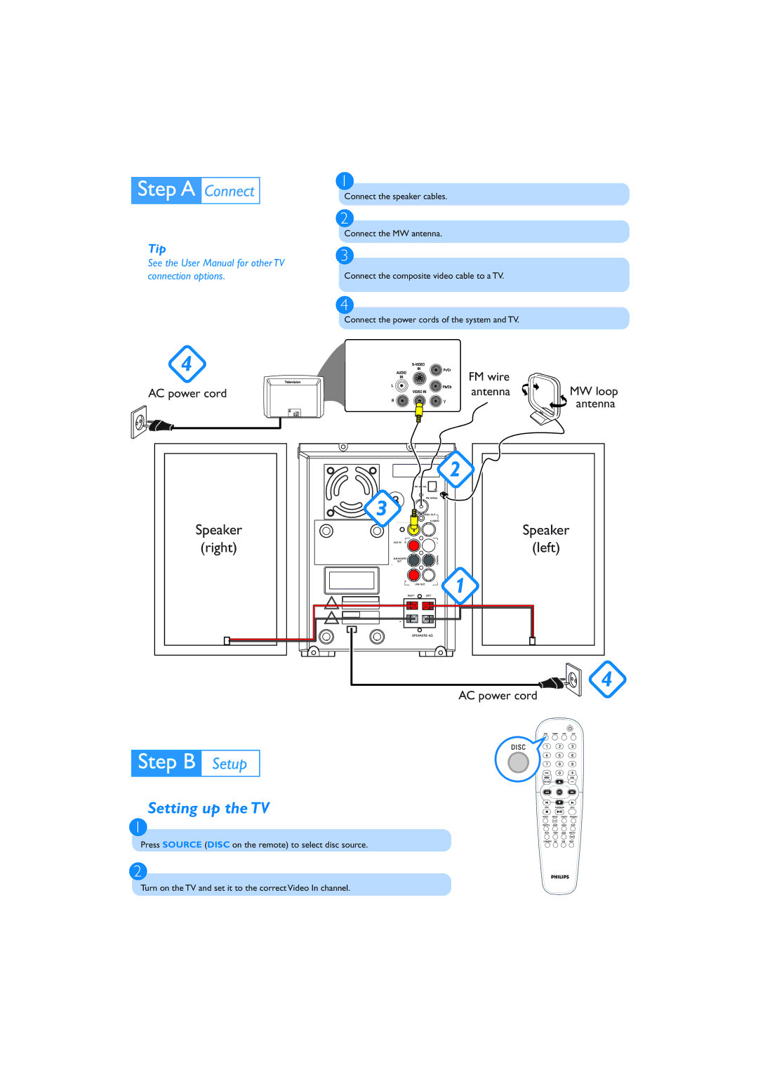 Philips MCD295/12 quick start Setting up the TV, Tip 