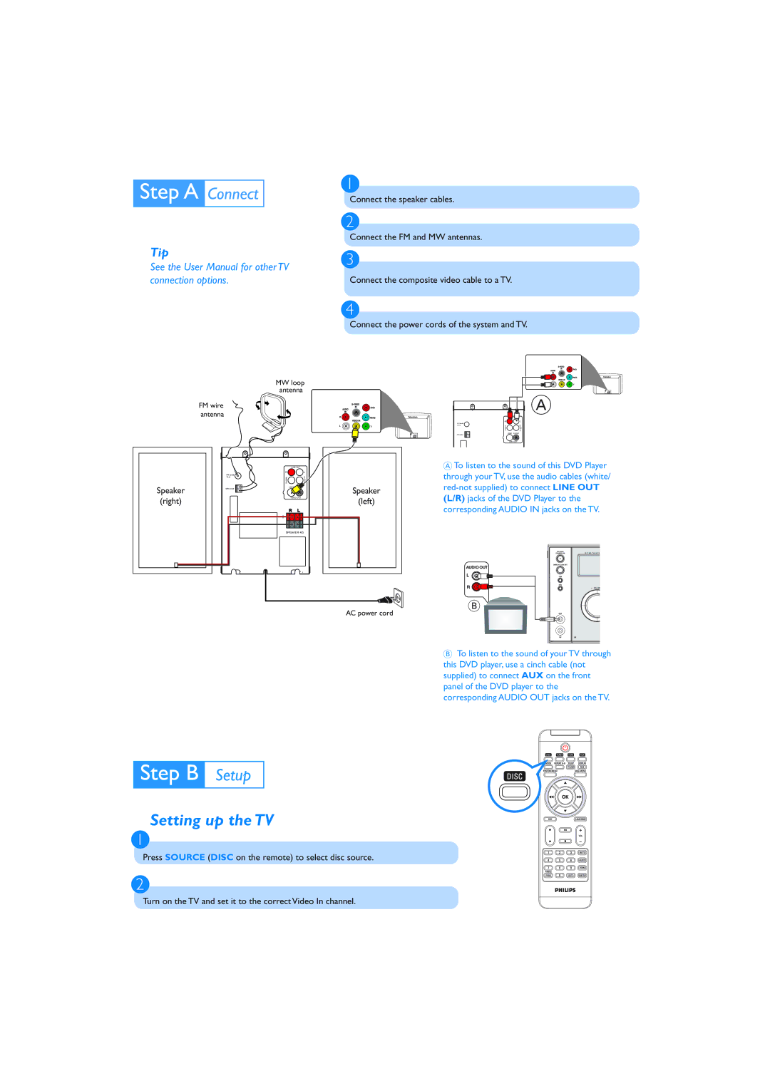 Philips MCD296/05 quick start Setting up the TV, Tip 